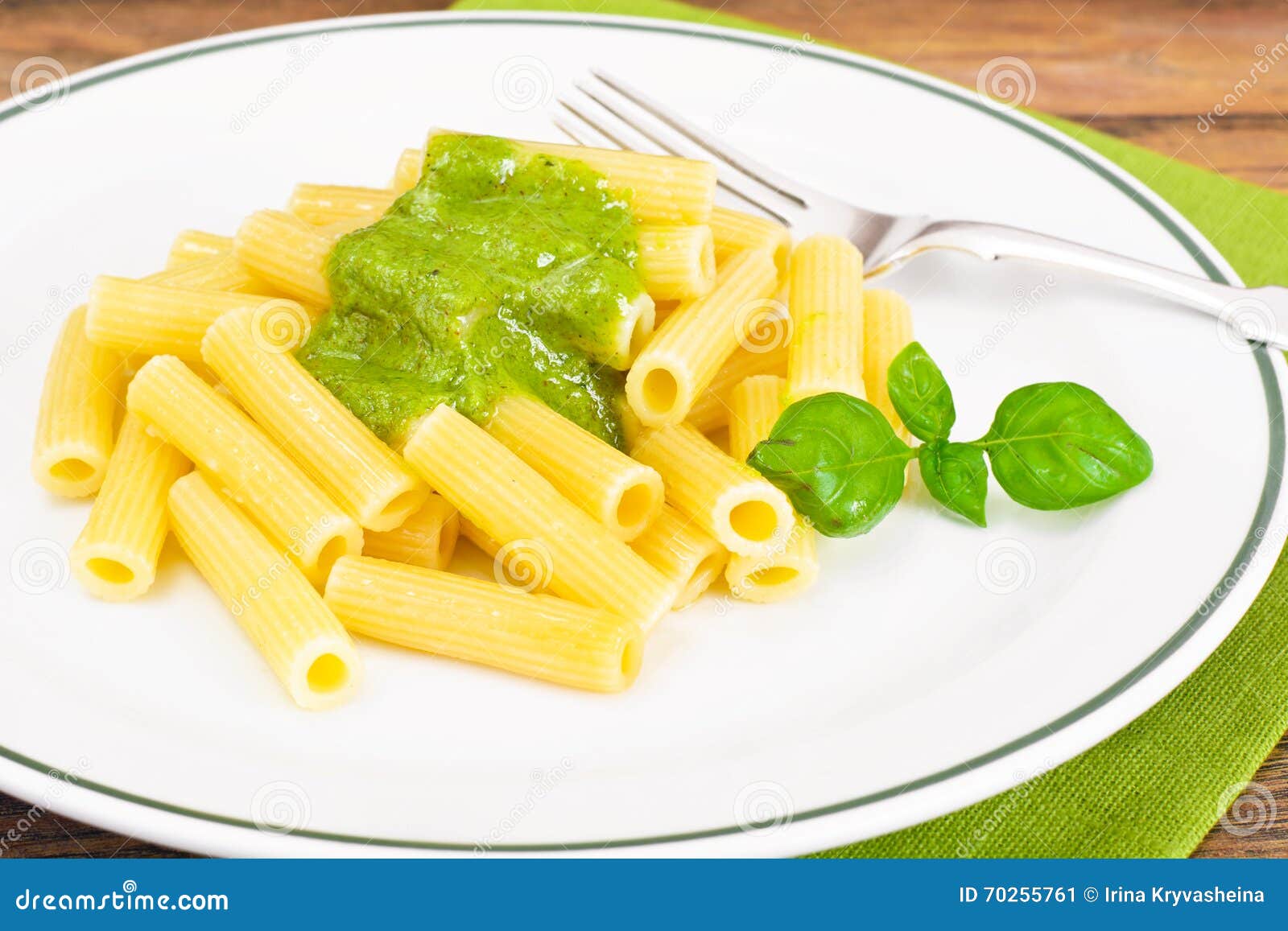 Penne Pasta with Pesto and Basil Sauce Stock Image Image of closeup