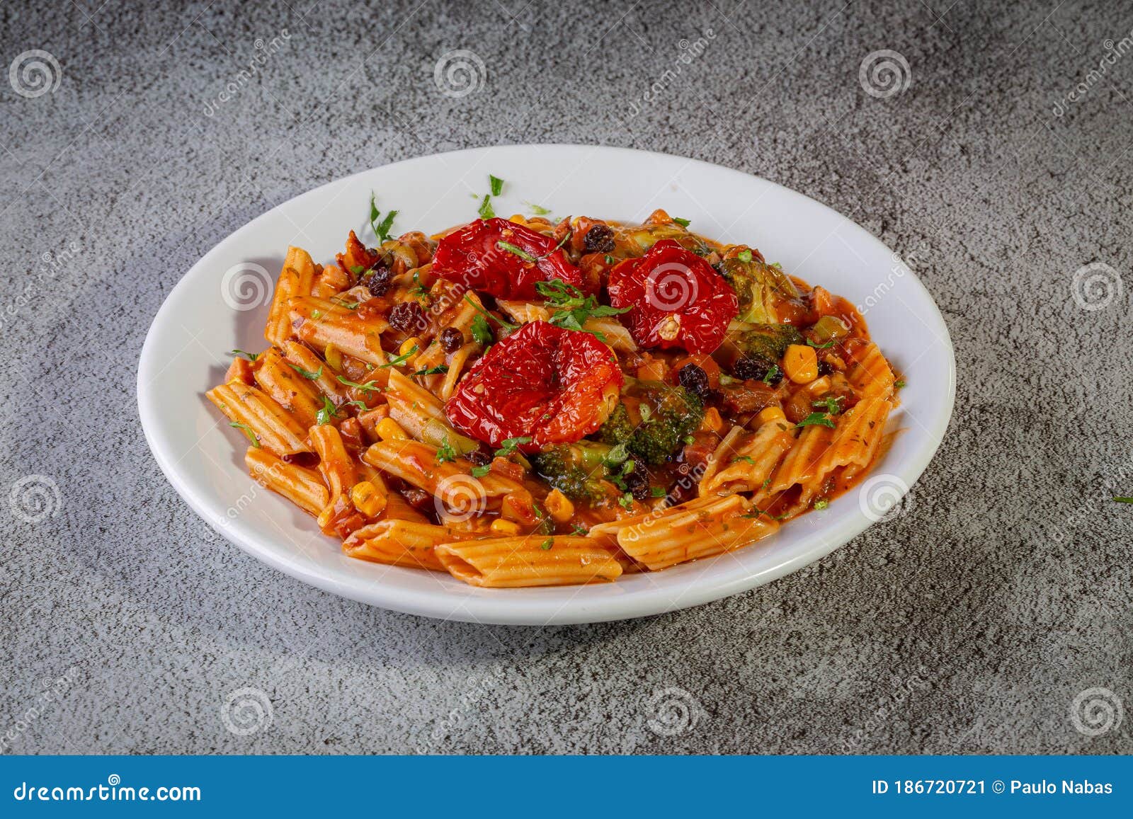 Penne Pasta with Tomato Sauce and Vegetables Stock Image Image of