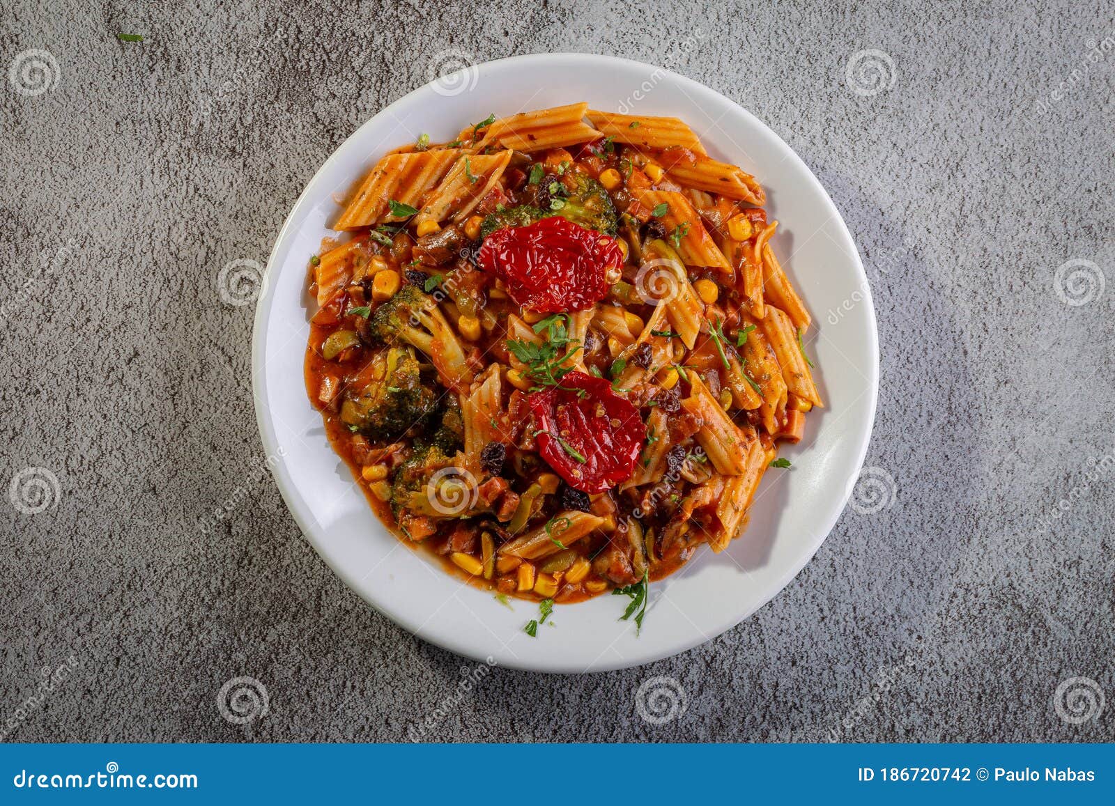 Penne Pasta with Tomato Sauce and Vegetables Stock Photo Image of