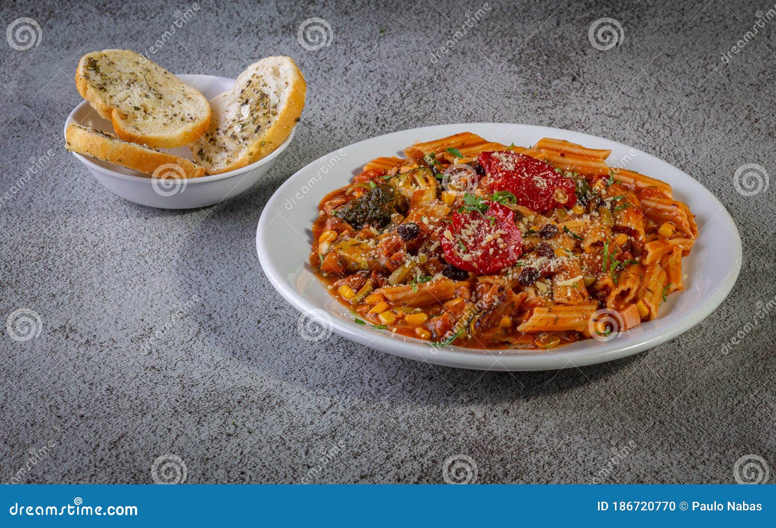 Penne Pasta with Tomato Sauce and Vegetables Stock Photo Image of