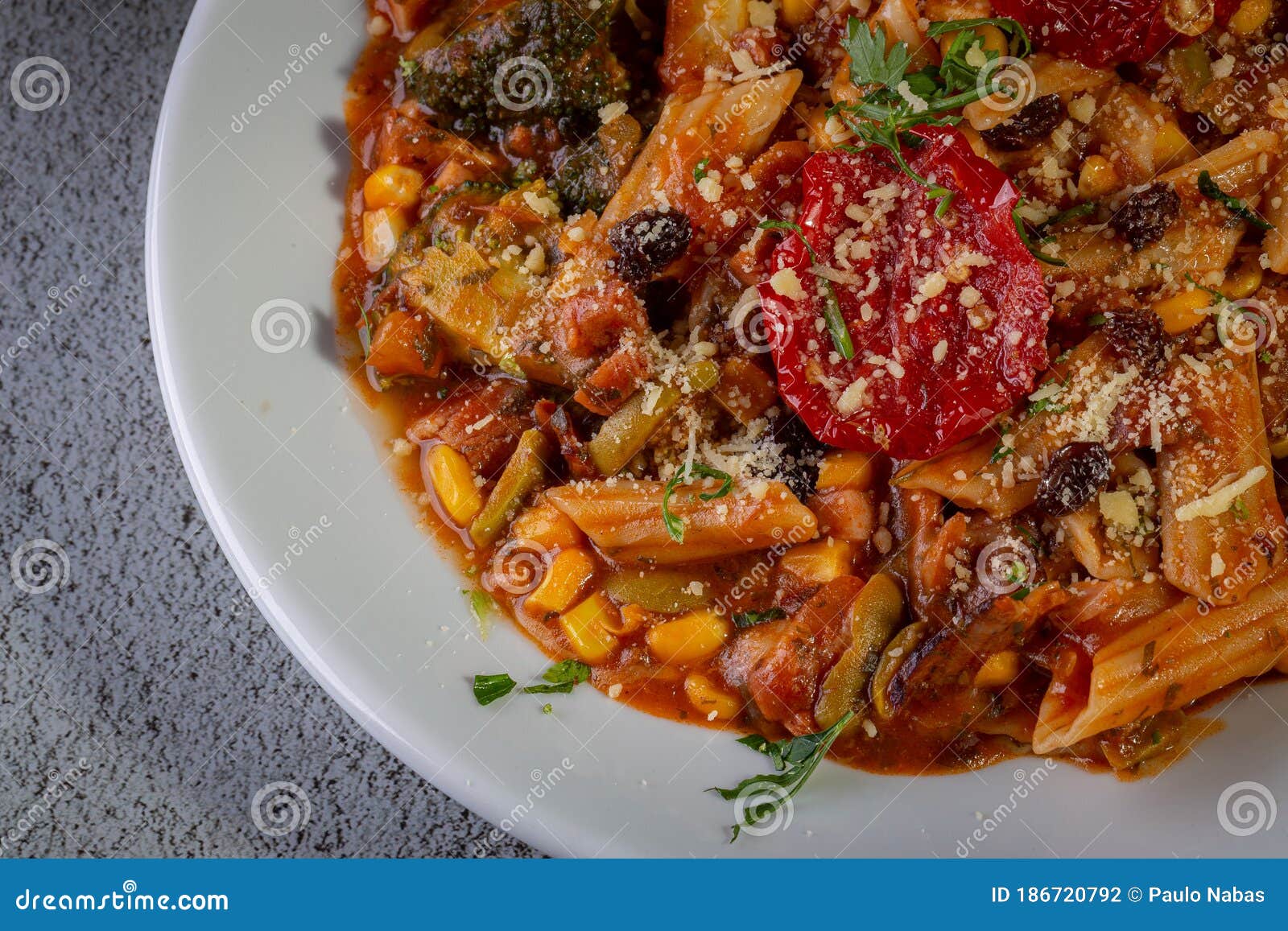 Penne Pasta with Tomato Sauce and Vegetables Stock Photo Image of