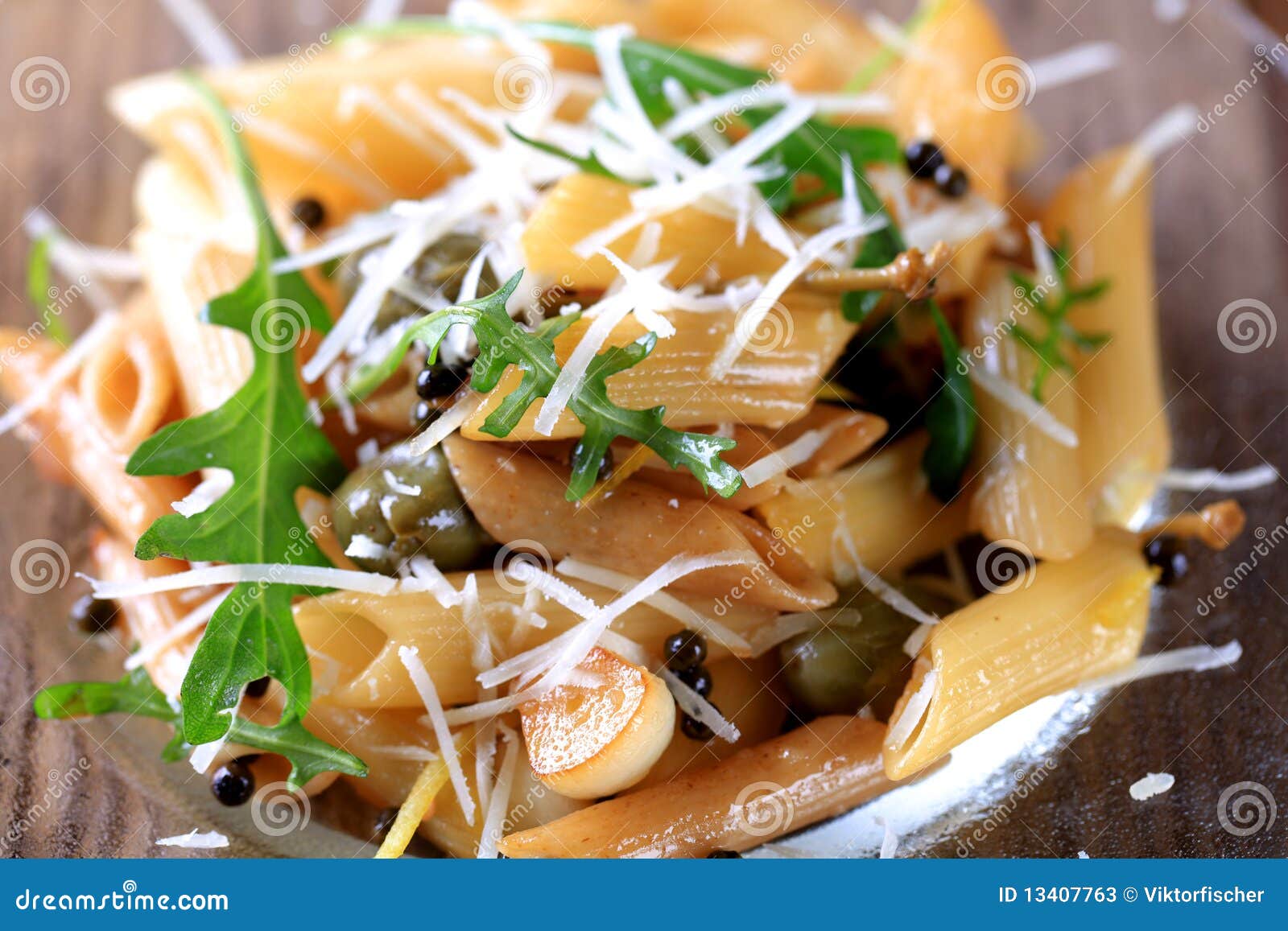 Penne with Pickled Peppercorns and Capers Stock Image Image of arugula, cheese 13407763