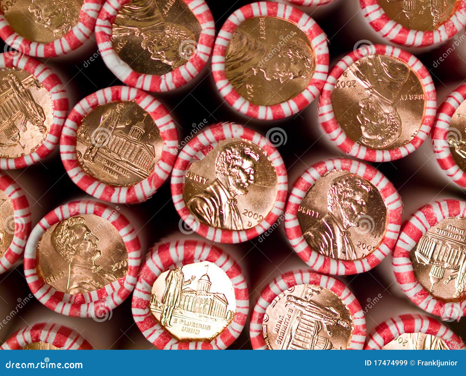 Penny Rolls Lined Up in a Box Stock Image Image of coin, background