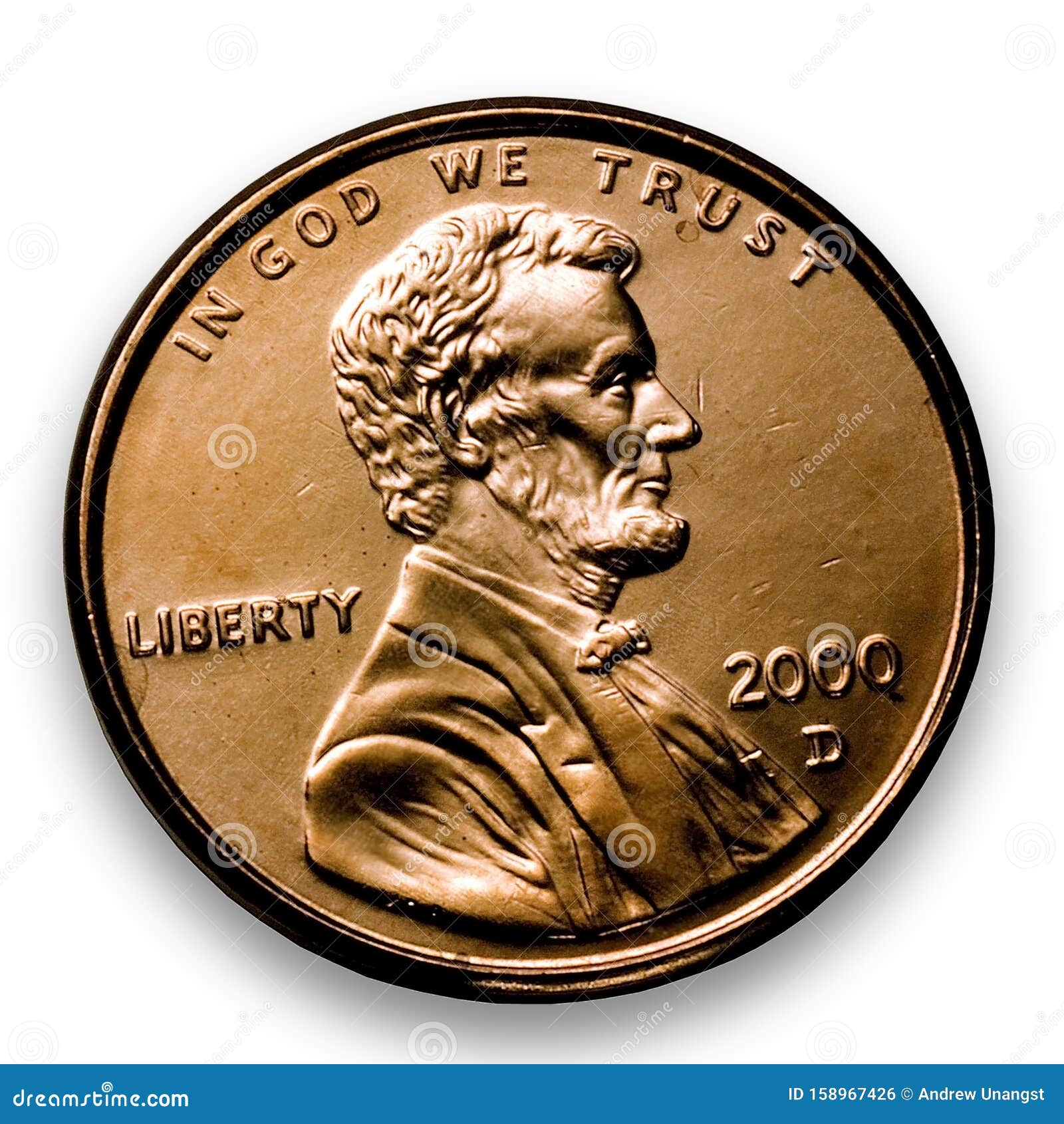 Penny on white background stock photo. Image of white 158967426