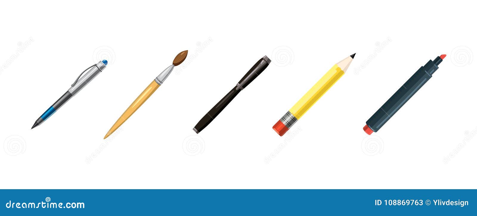 Cartoon pens and pencils writing pen drawing Vector Image