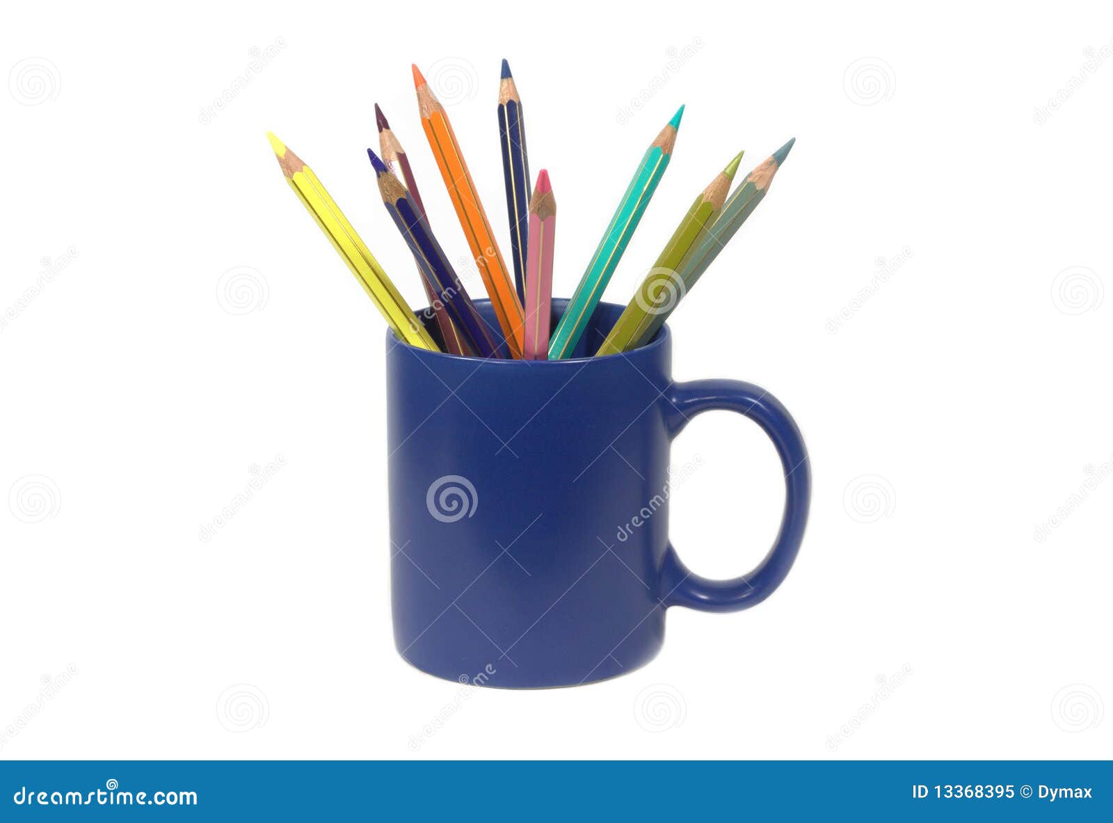 Pensils in Blue Cup Isolated on White Stock Image - Image of green