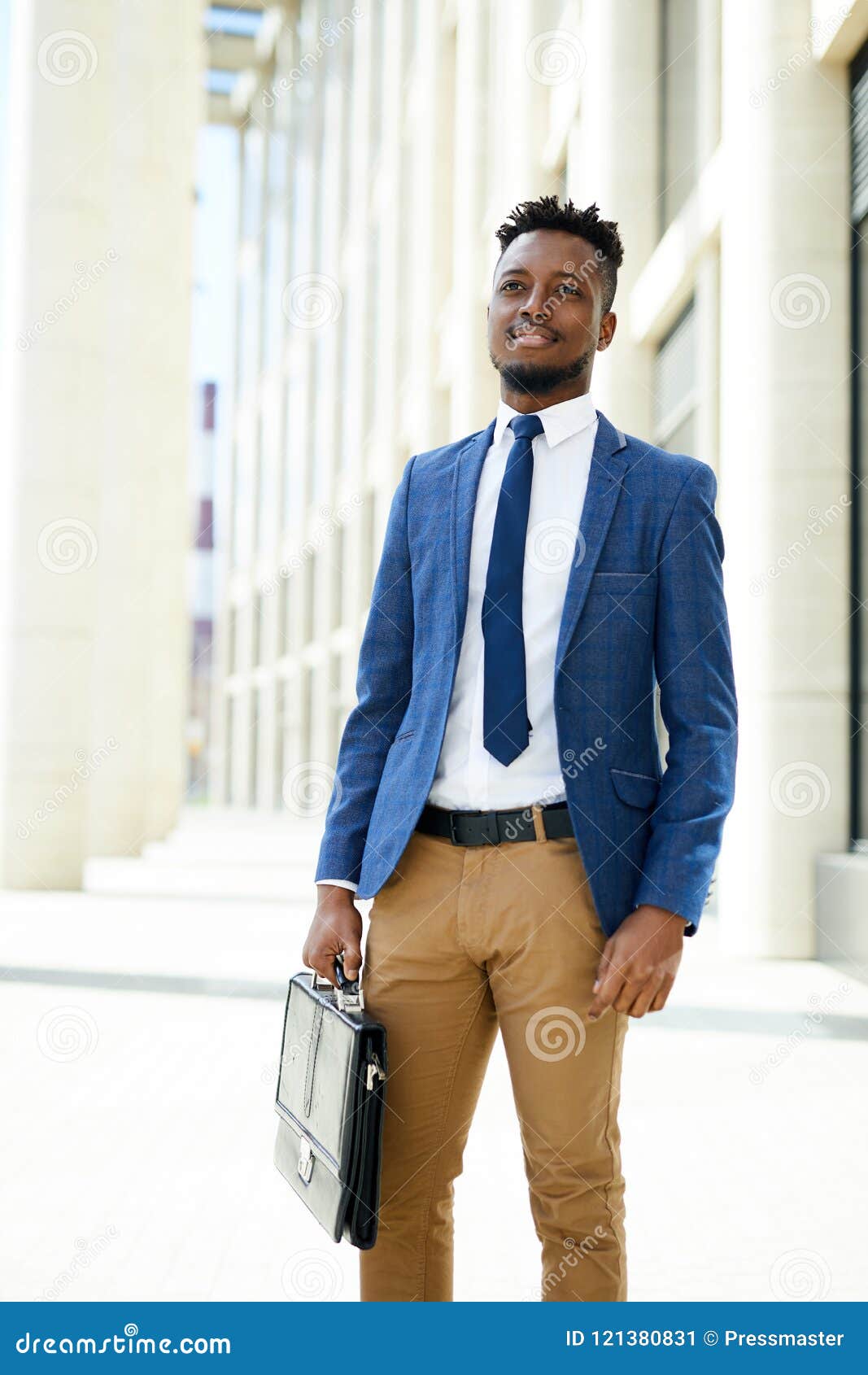 Pensive Black Entrepreneur with Briefcase Stock Image - Image of city ...