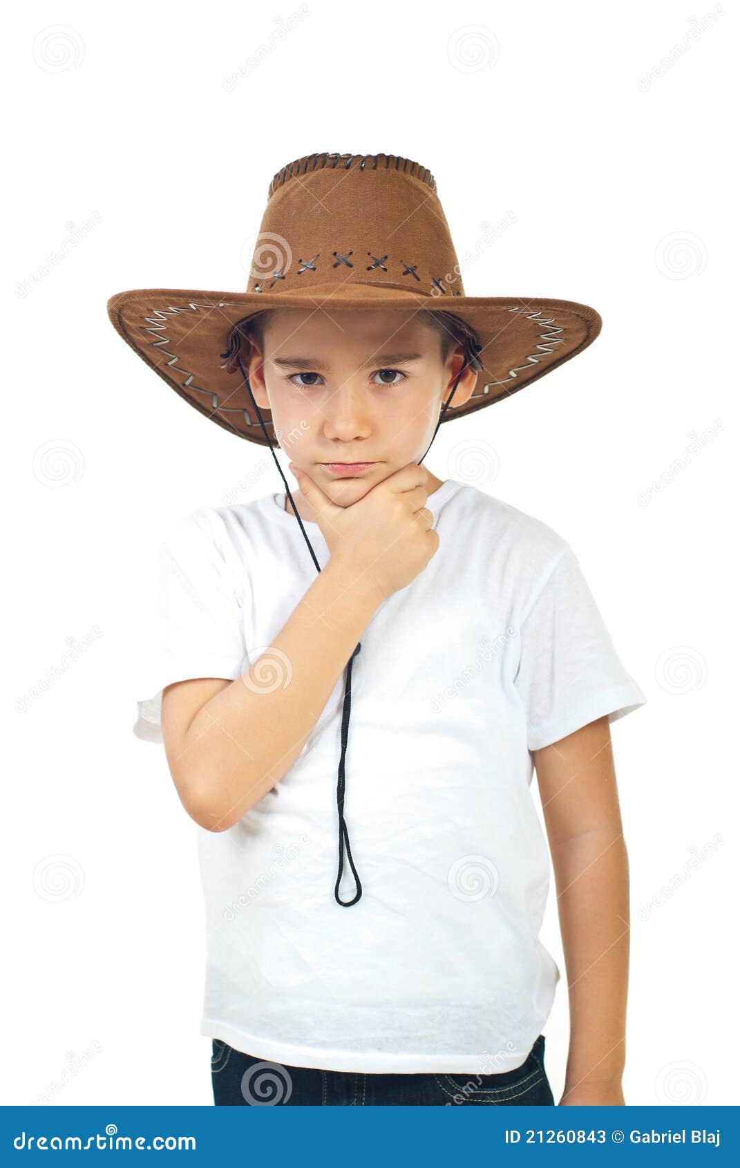 Pensive boy in cowboy hat stock image. Image of person 21260843