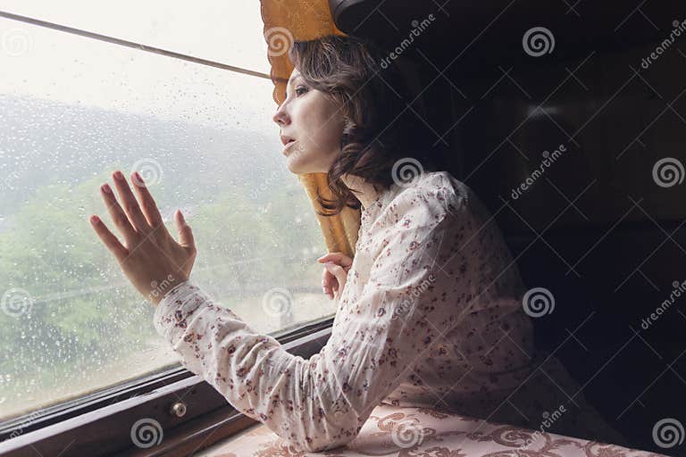 Pensive Girl at the Train Window Stock Image - Image of journey, alone ...