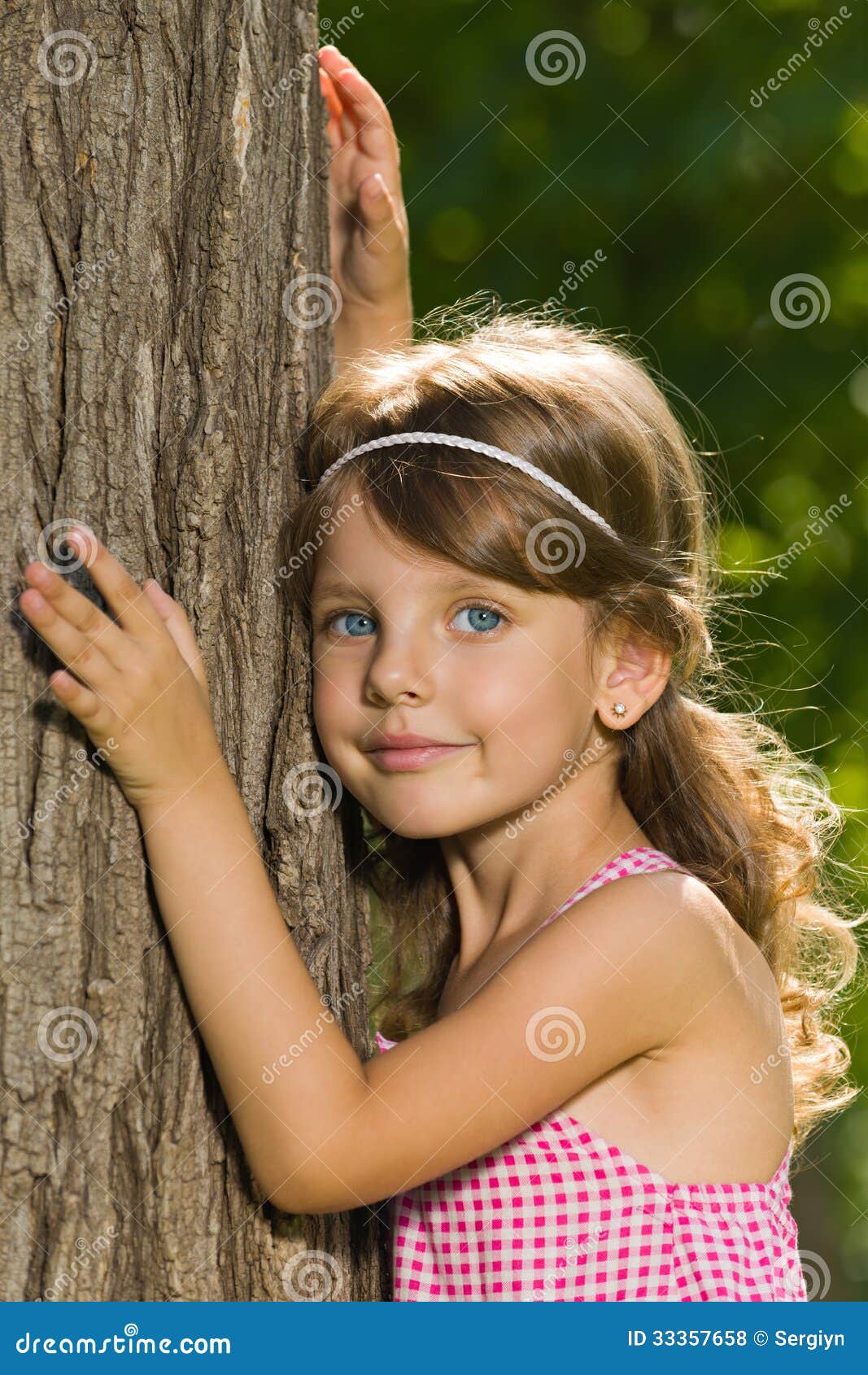 Pensive Little Girl Near a Tree Stock Photo Image of children, girl
