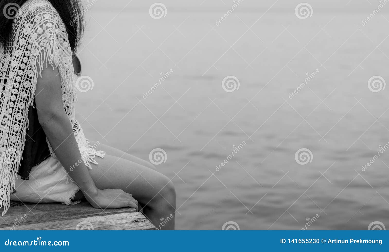 Pensive Lonely Adult Asian Woman. Back View of Woman with Sad ...