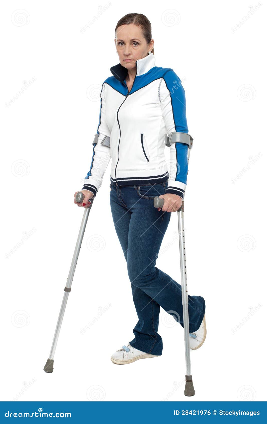 Pensive Looking Woman Using Crutches To Walk Stock Photo Image of female, aged 28421976