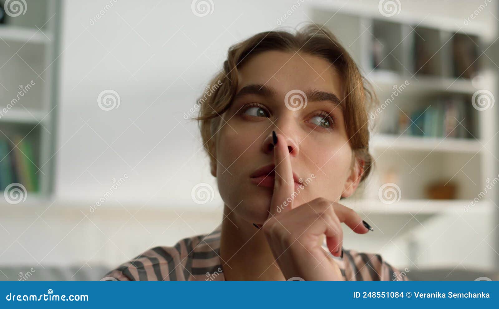 Pensive Millennial Girl Looking Webcam Closeup Thinking Woman Watching Webinar Stock Footage 