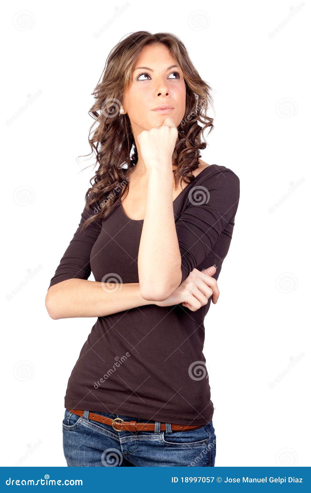 Pensive model girl stock image. Image of isolated, pretty 18997057