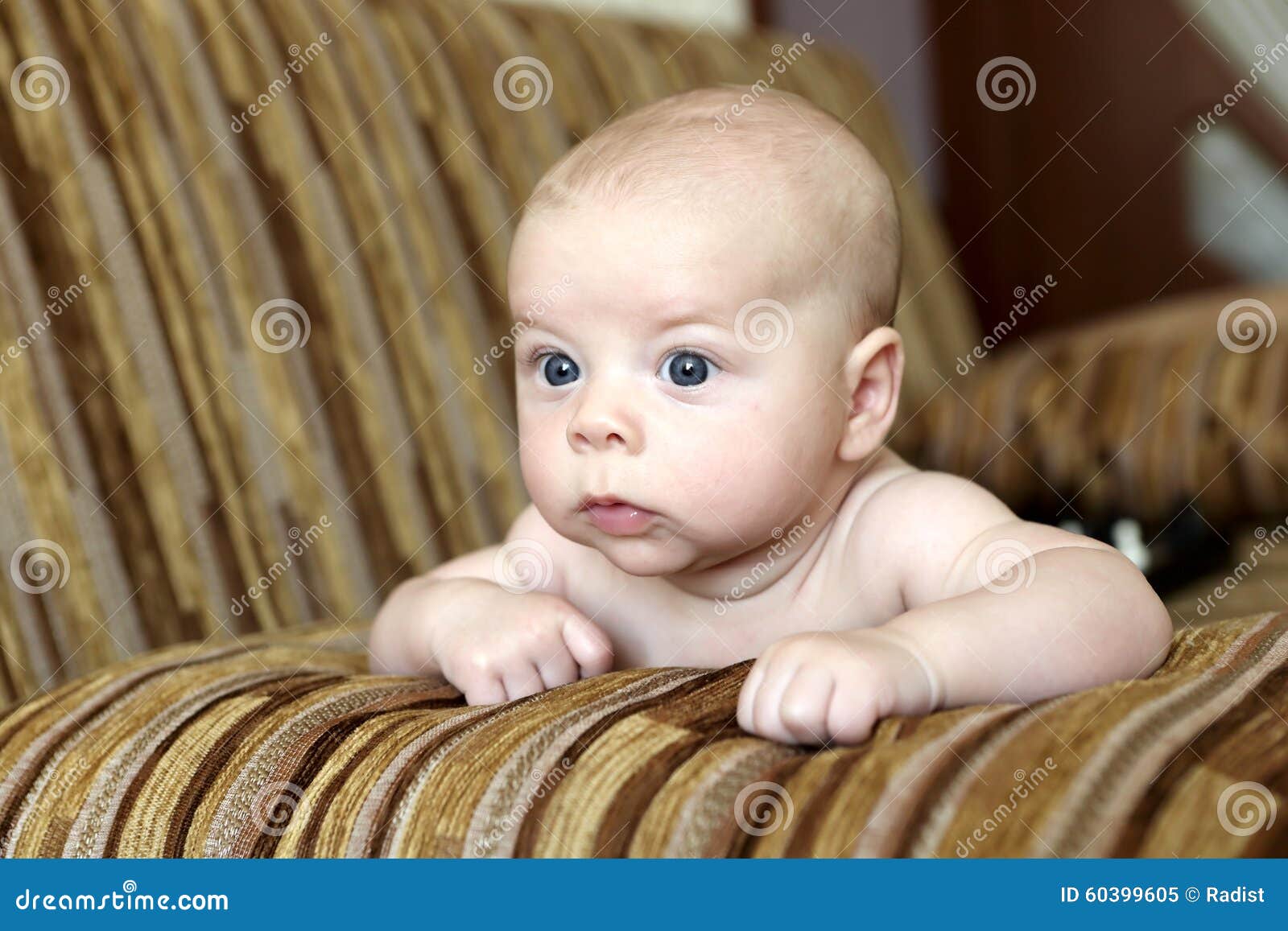 Pensive Newborn Baby on the Sofa Stock Image Image of baby, lifestyle