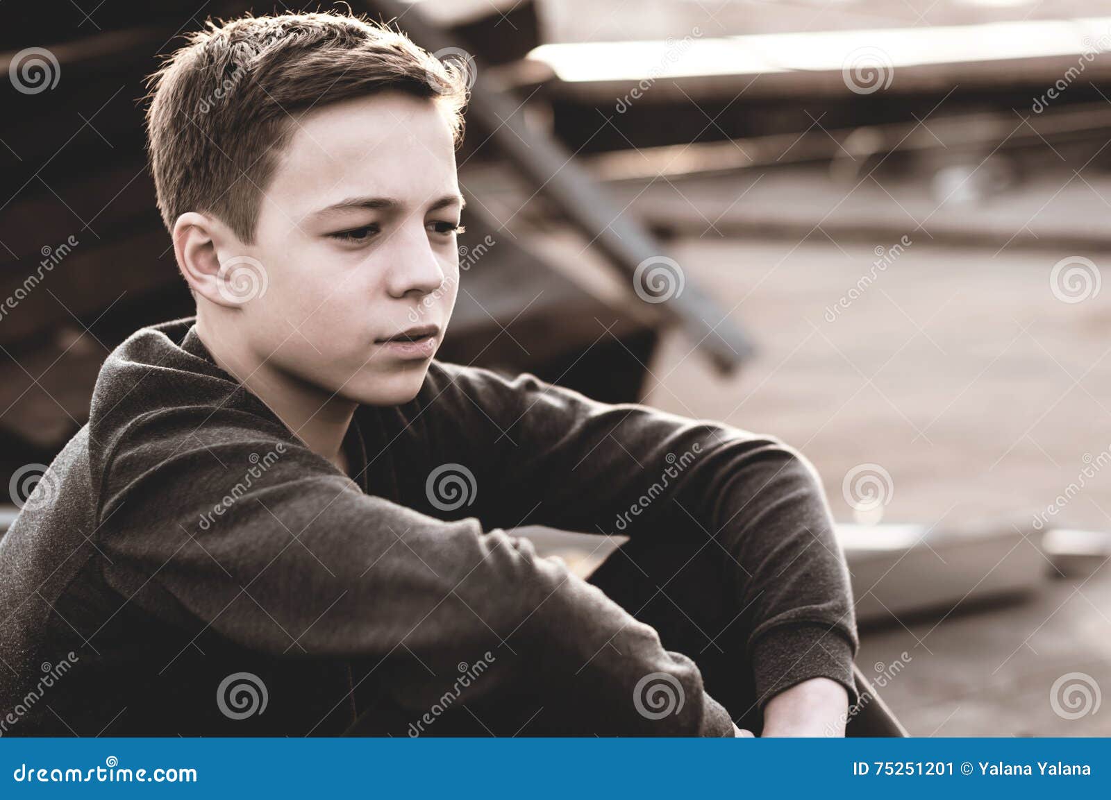 Pensive Teenager Sitting on the Roof of the House Stock Image - Image ...
