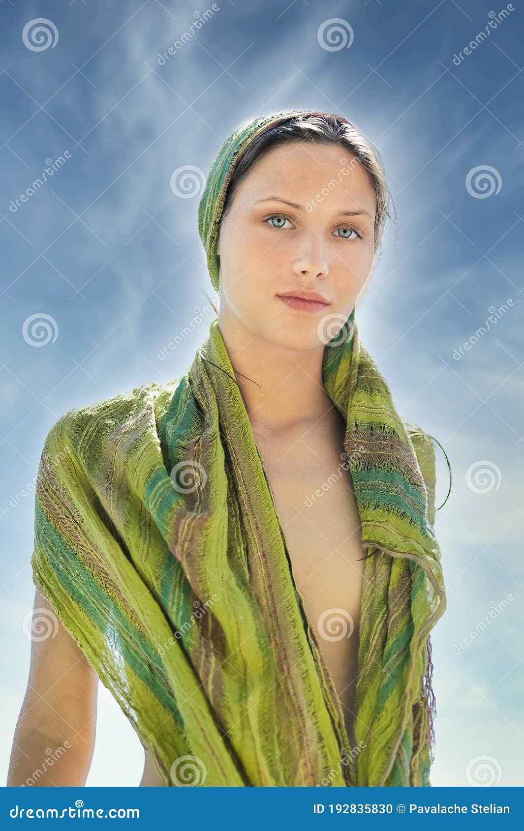 Woman with Head Scarf on the Beach. Stock Photo Image of yellow, islam 192835830