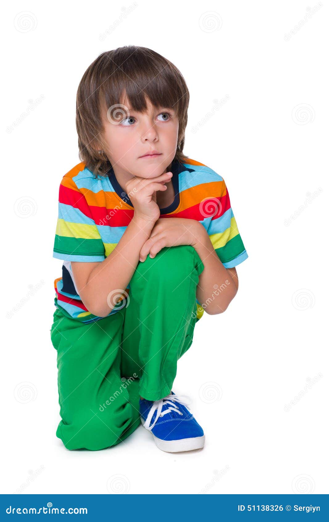 Pensive Young Boy in the Green Pants Stock Photo Image of studio