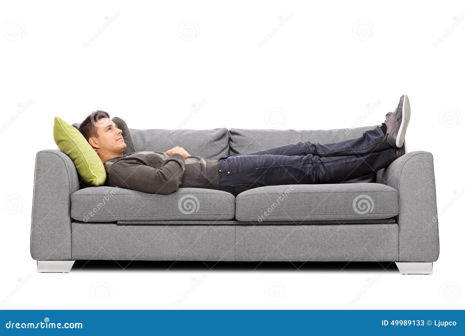 Pensive Young Guy Laying on a Sofa Stock Image Image of isolated