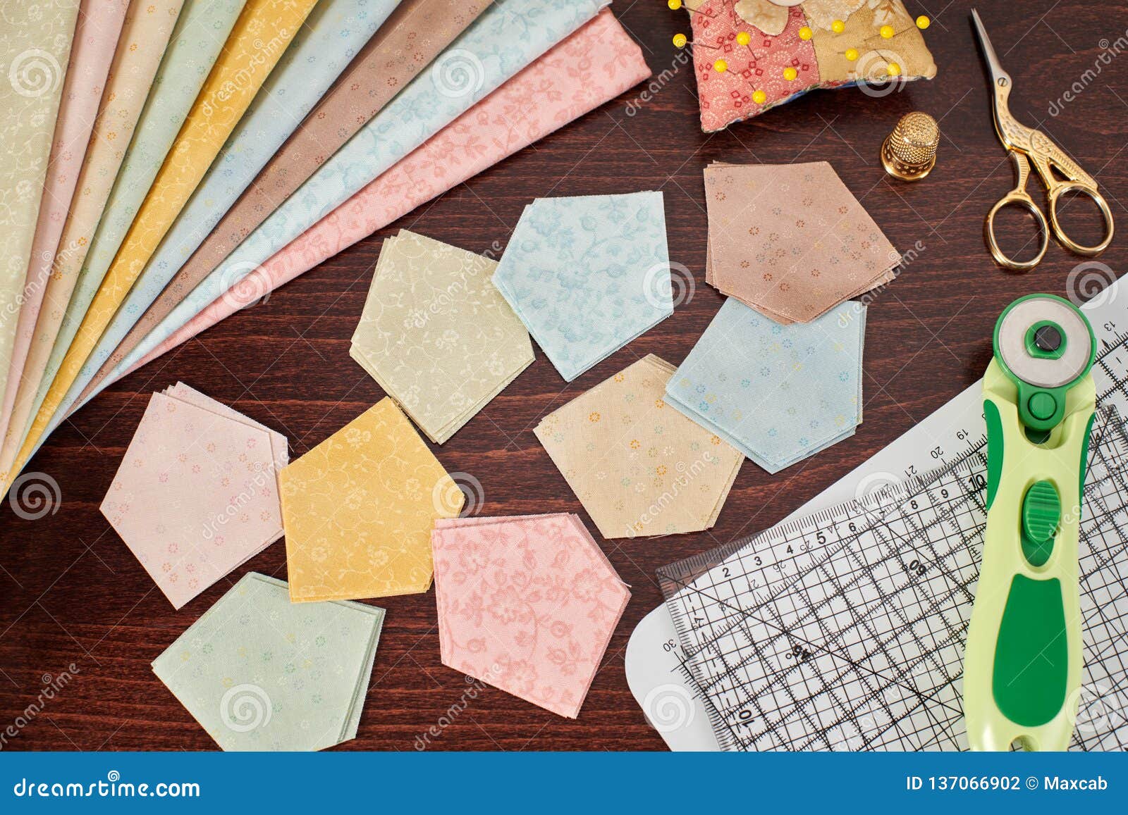 Pentagonal Pieces of Fabrics for Sewing Quilt, Traditional Patchwork