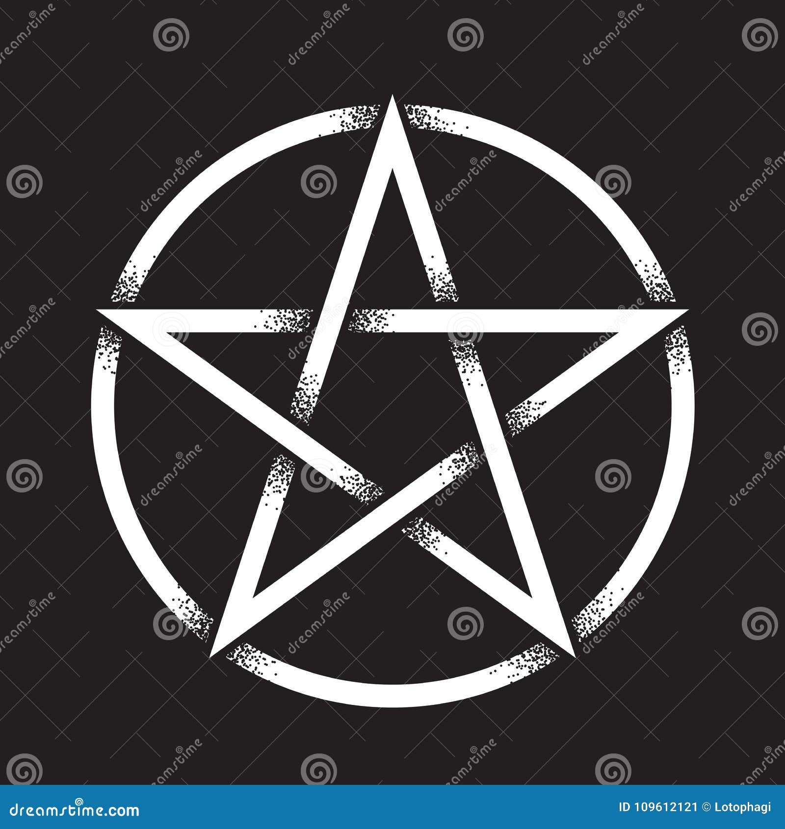 pentagram or pentalpha or pentangle. hand drawn dot work ancient pagan  of five-pointed star   
