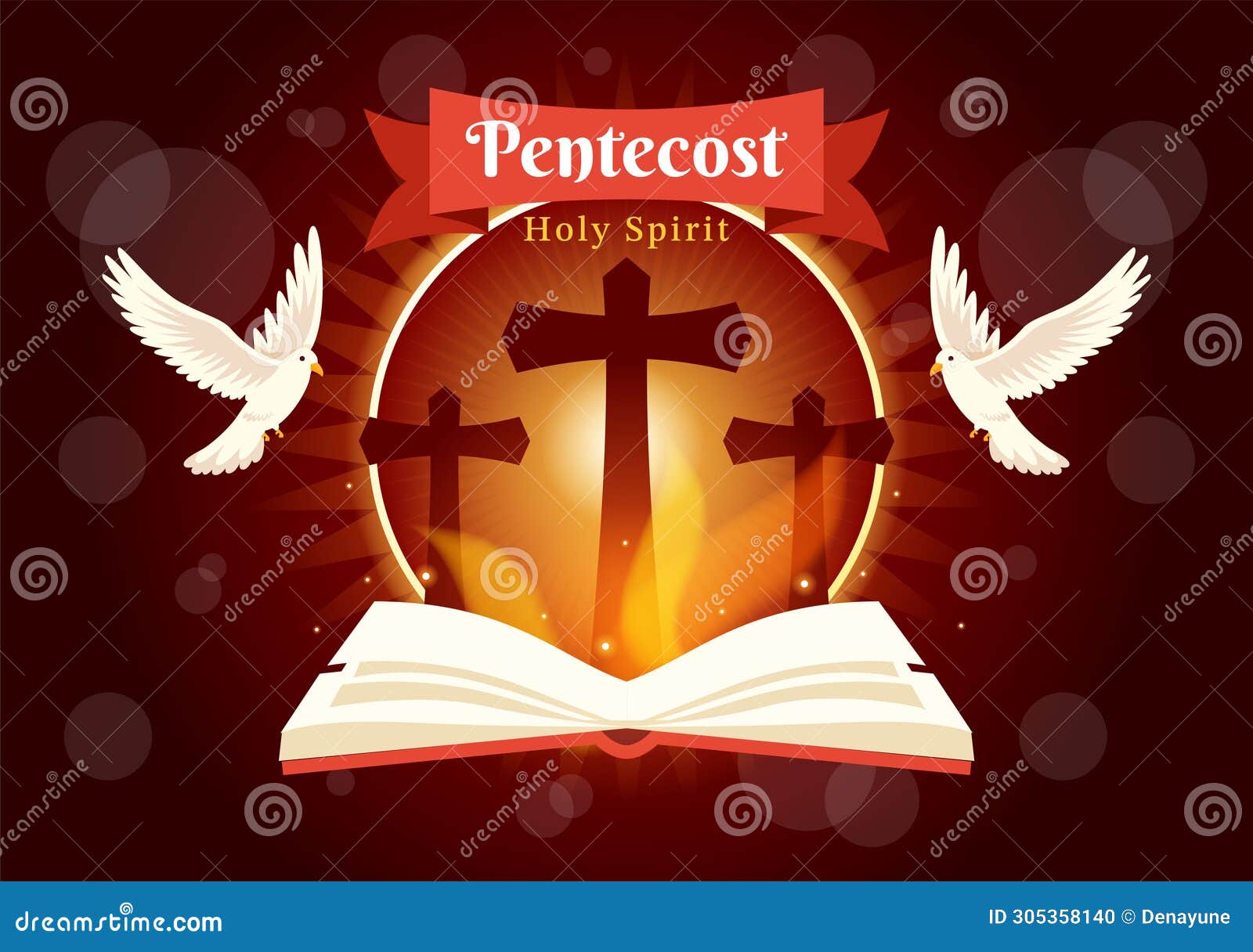 pentecost sunday   with flame and holy spirit dove in catholics or christians religious culture holiday