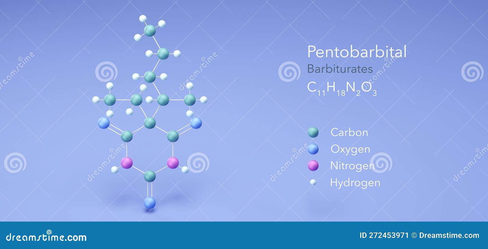 Pentobarbital Molecule, Molecular Structures, Pentobarbitone, 3d Model