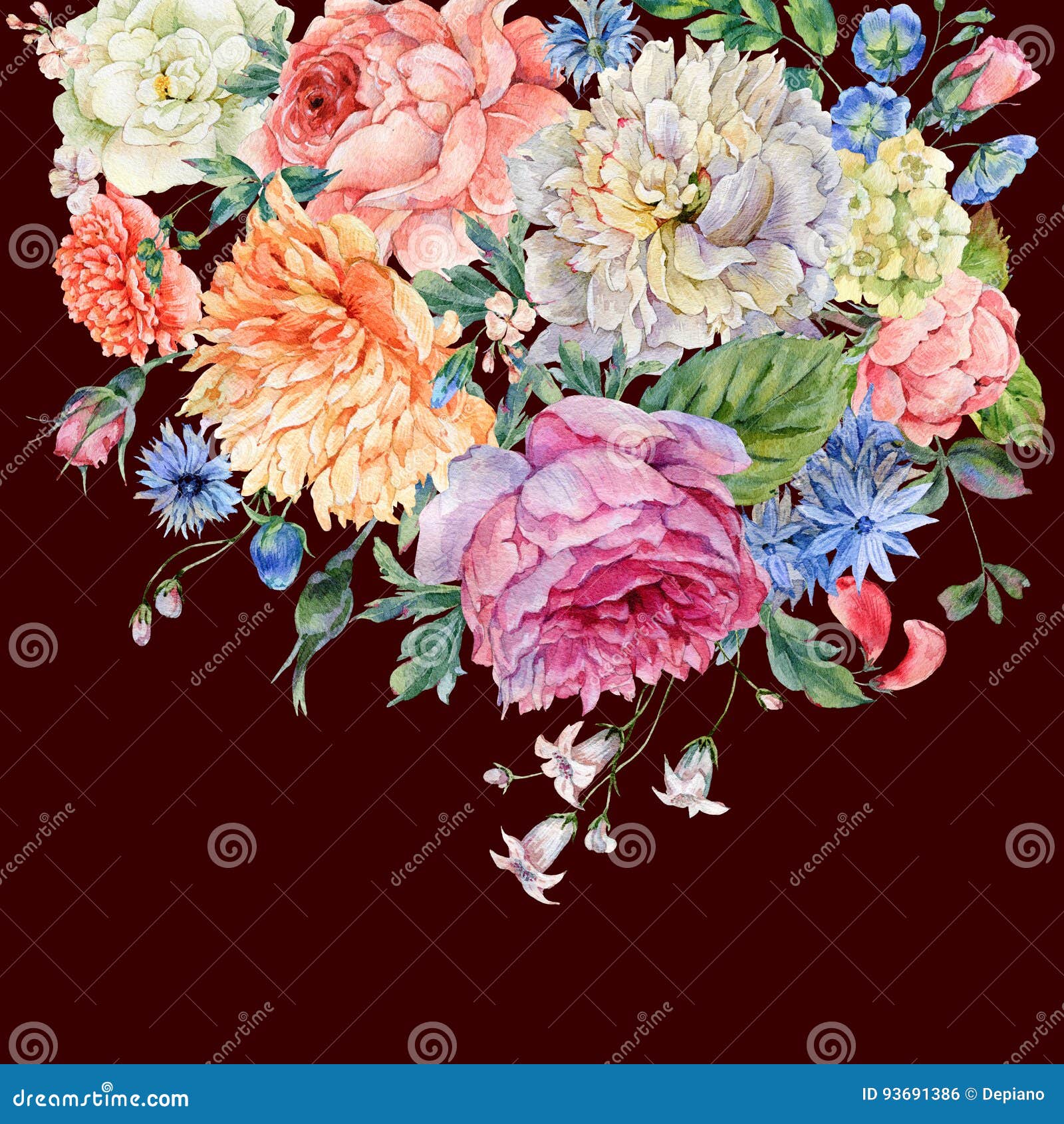Peonías De La Acuarela, Rosas Y Flores Salvajes Stock de ilustración -  Ilustración de hoja, flora: 93691386
