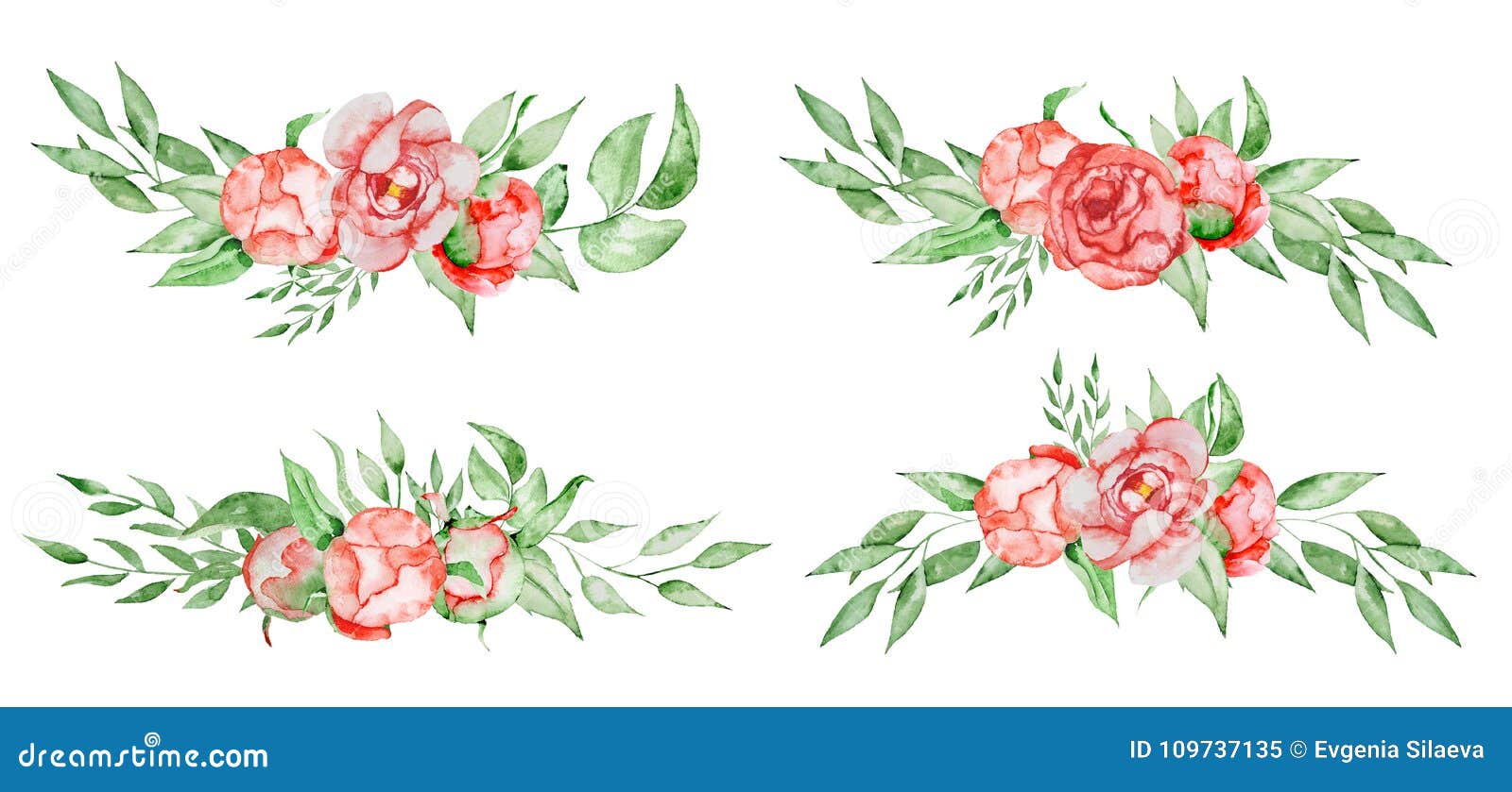 peonies bouquets set hand painted watercolor combination of flowers