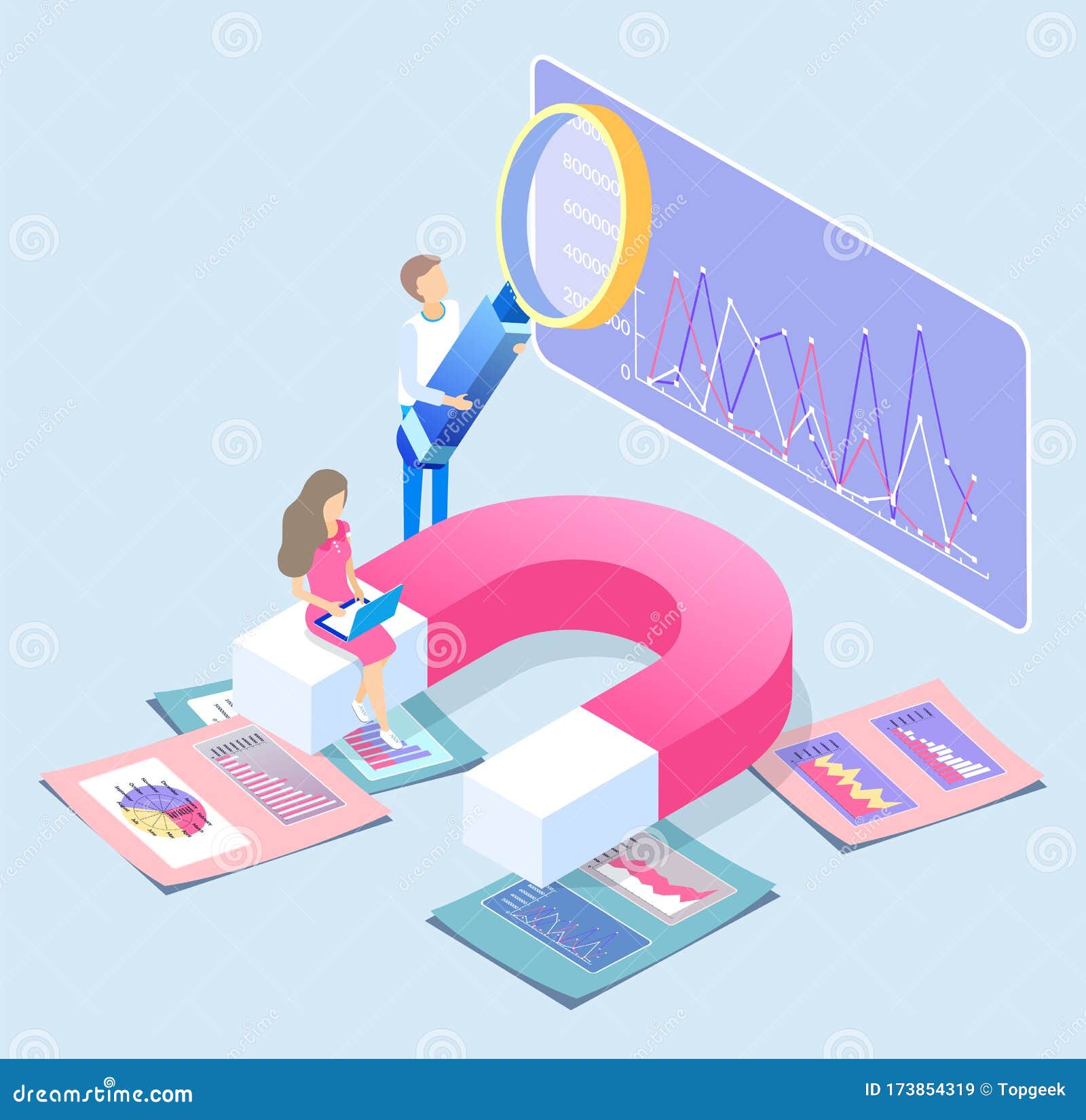 People analysing data and information on screen Vector Image