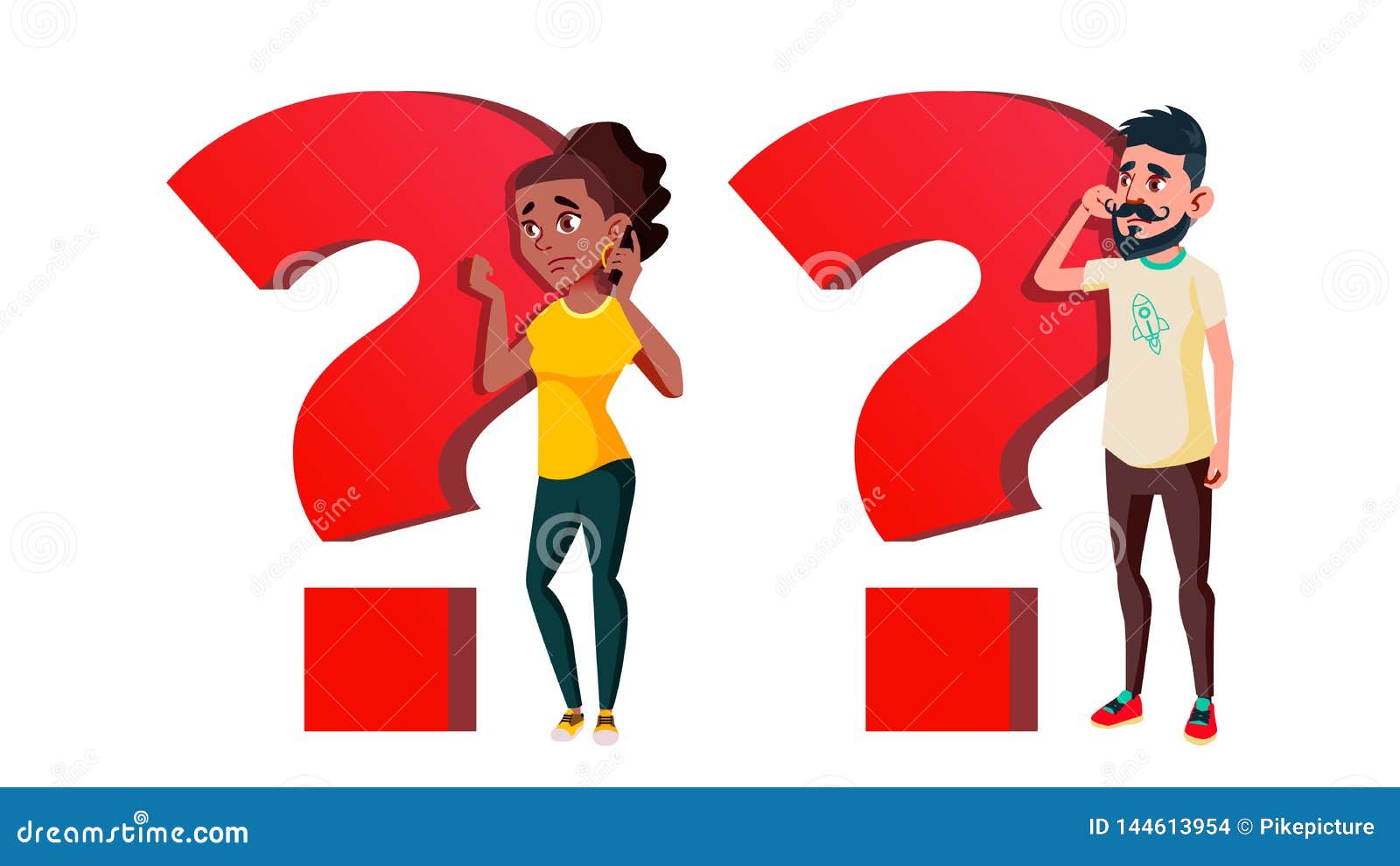 People Asking Question Vector Cartoon Characters Set Stock Vector