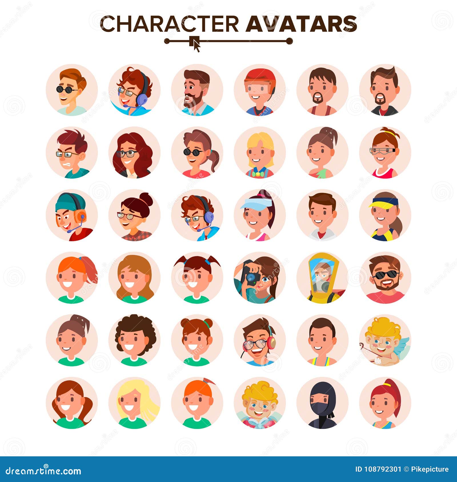 People Avatars Set Vector. Default Character Avatar Placeholder. Face,  Emotions. Flat, Cartoon, Comic Art Flat Isolated Stock Vector -  Illustration of baseball, people: 108792301