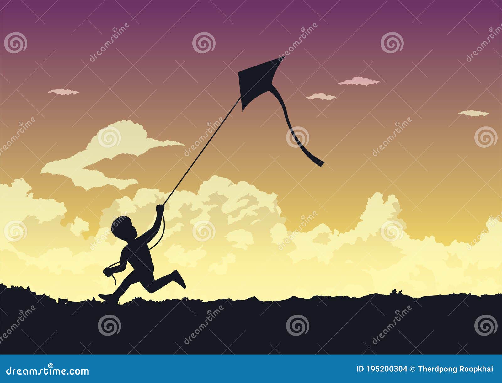 People Avtivity and Life Scene of a Boy is Running To Play His Kite ...