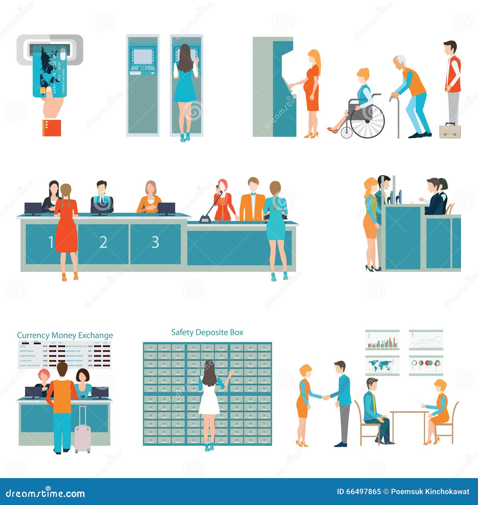 People in a bank interior. stock vector. Illustration of inside