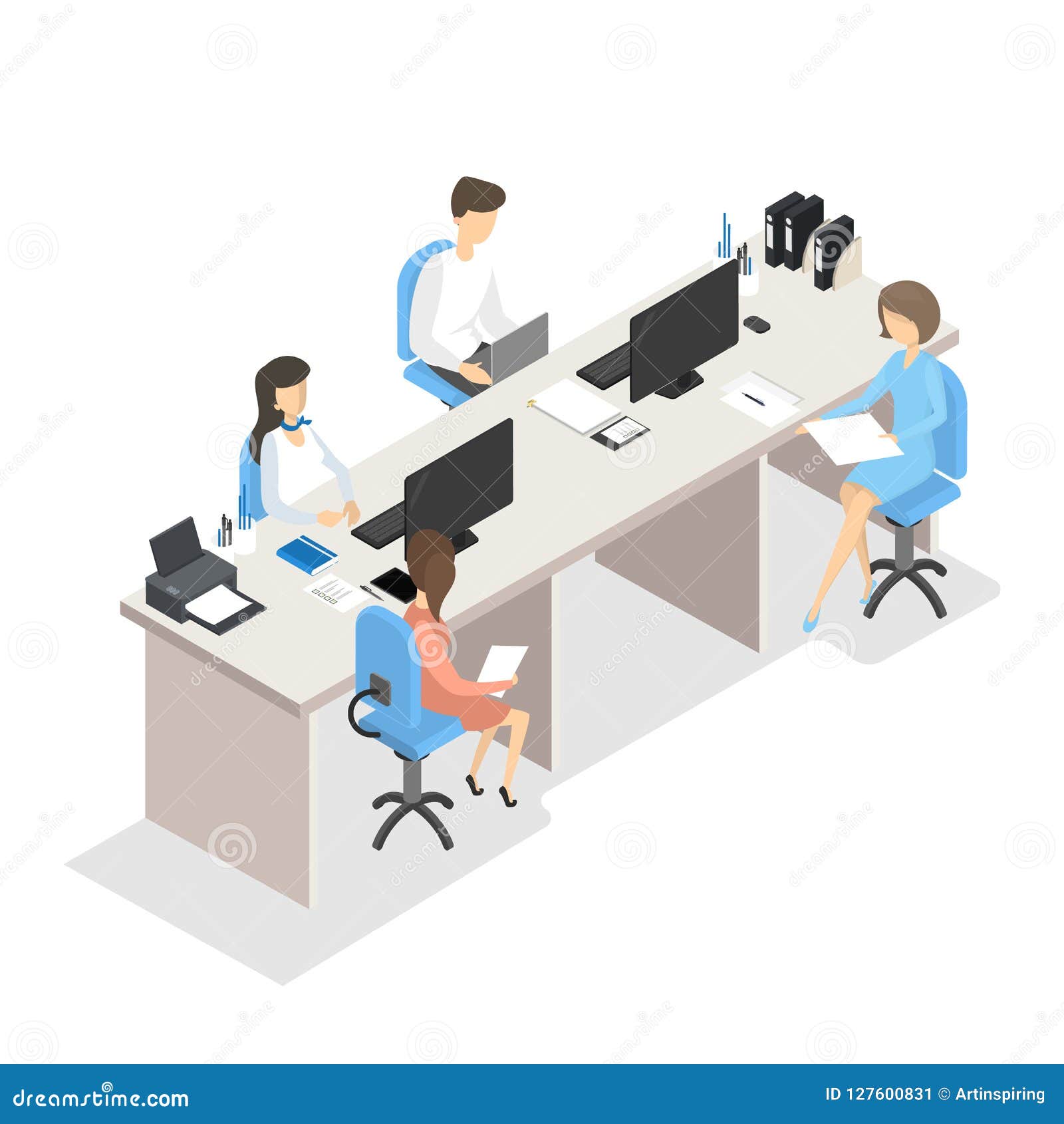 People in the Bank Sitting at the Desk Stock Vector - Illustration of ...