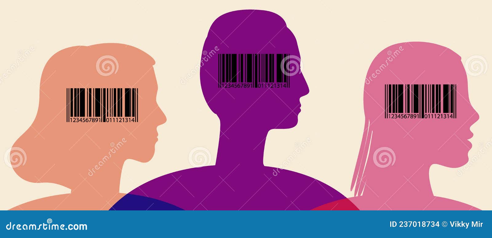 people with barcodes, silhouette  stock  with person with id number as identification concept and barcode as