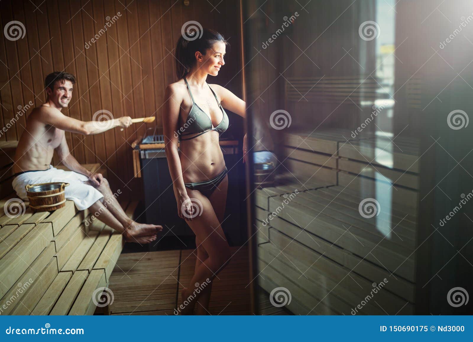 People in Bathrobes Using Sauna at Spa Resort Stock Image Image of