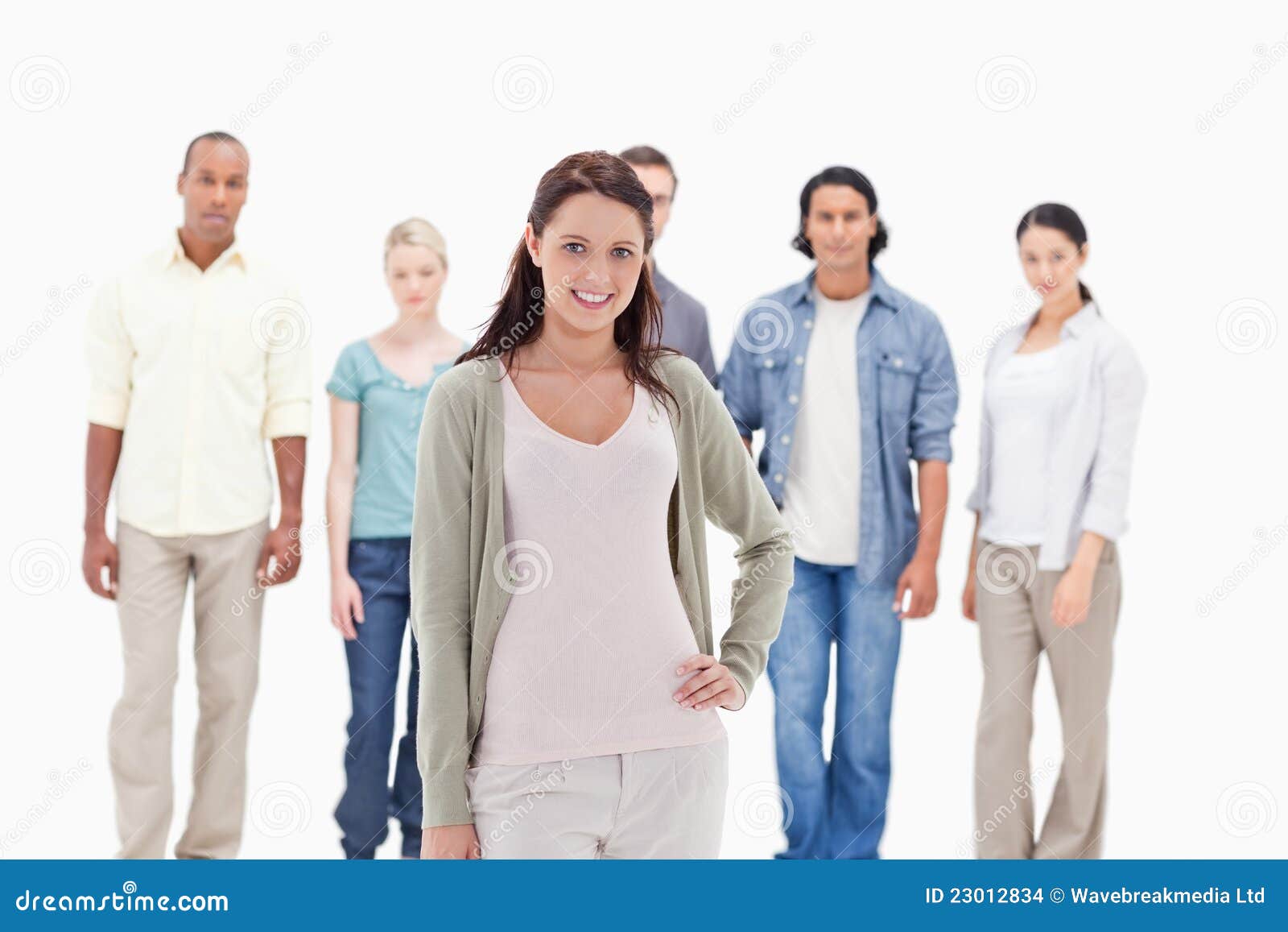 People Behind a Smiling Woman Stock Photo - Image of friendly ...