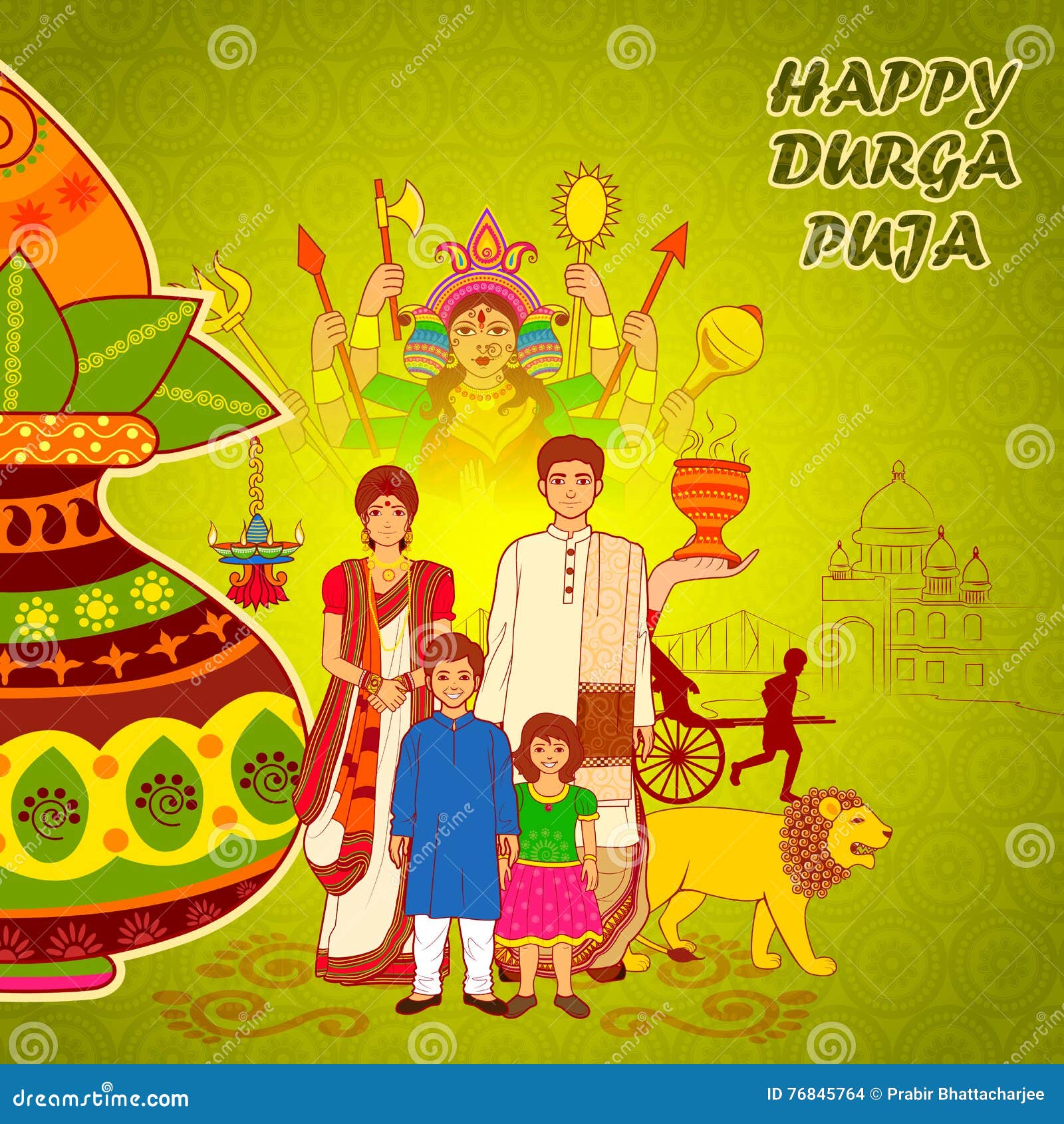People of Bengal Wishing Happy Durga Puja in Indian Art Style Stock Vector  - Illustration of custom, bengali: 76845764