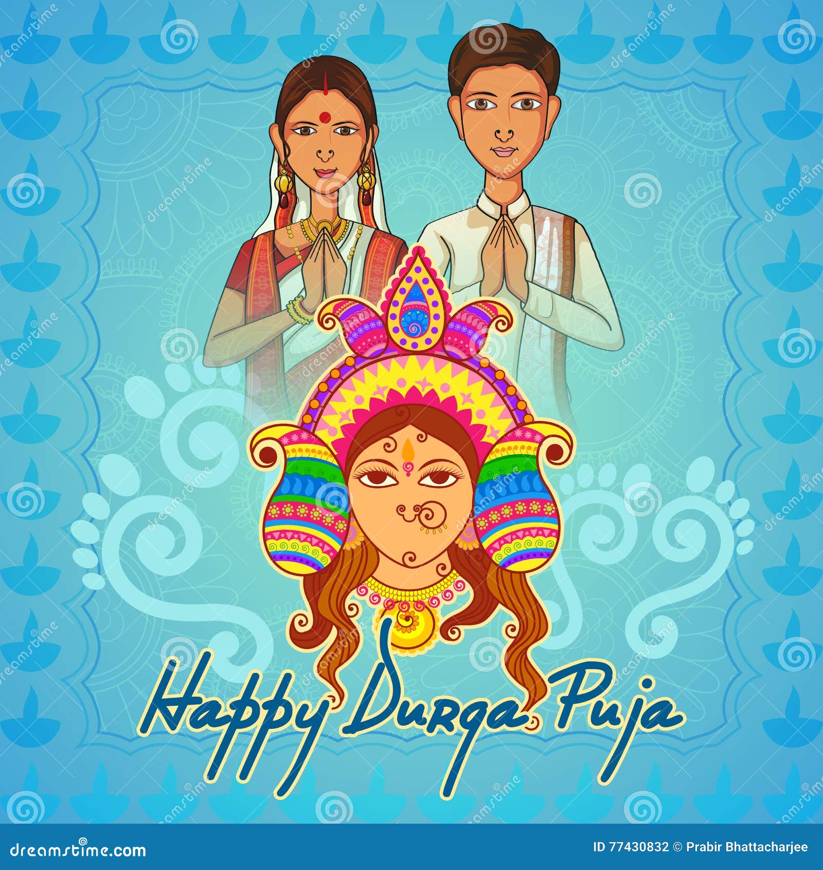 People of Bengal Wishing Happy Durga Puja in Indian Art Style Stock Vector  - Illustration of festival, entertainment: 77430832