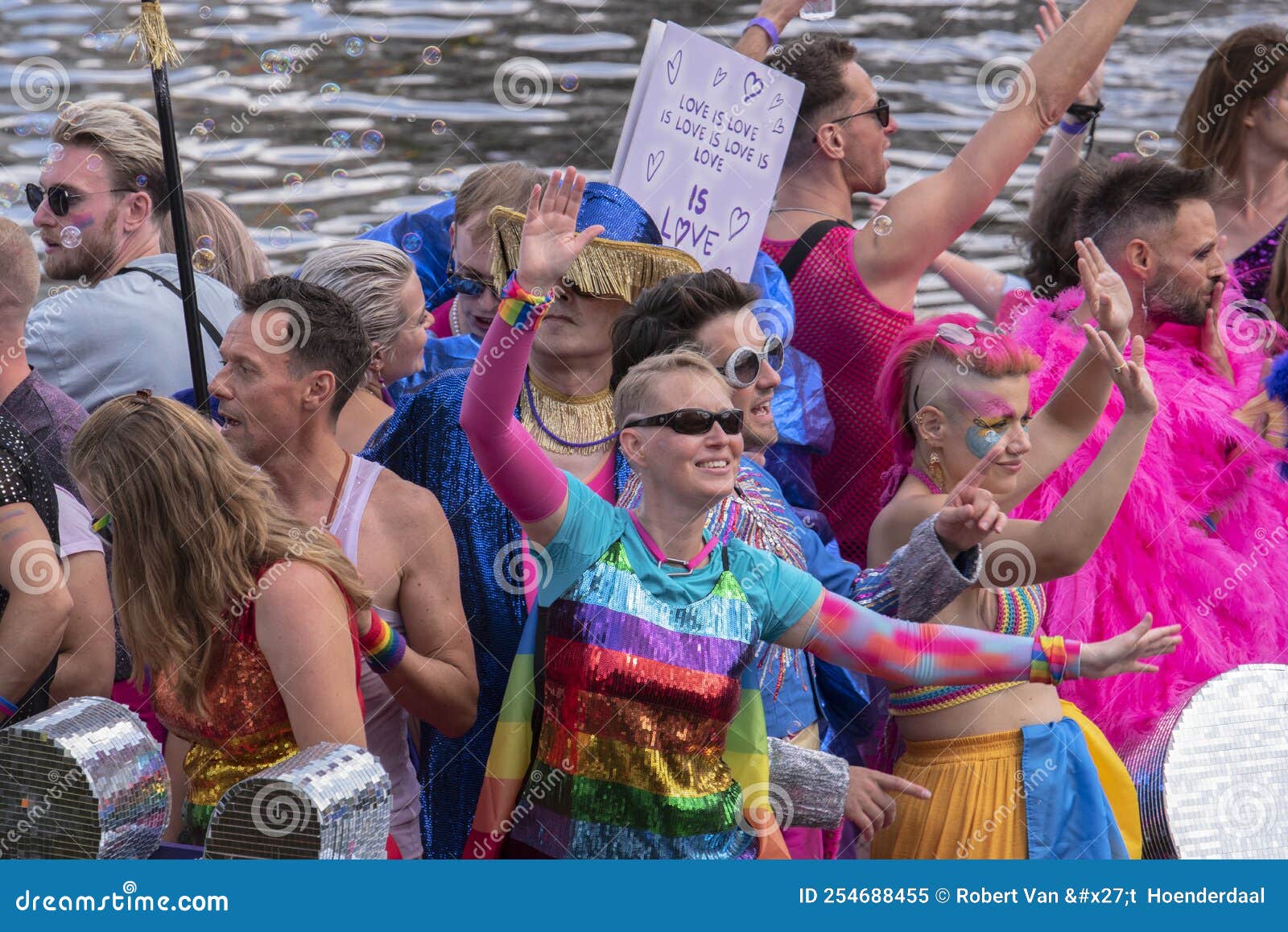 People On The Bi Boat At The Gaypride Canal Parade With Boats At Amsterdam The Netherlands 6 8