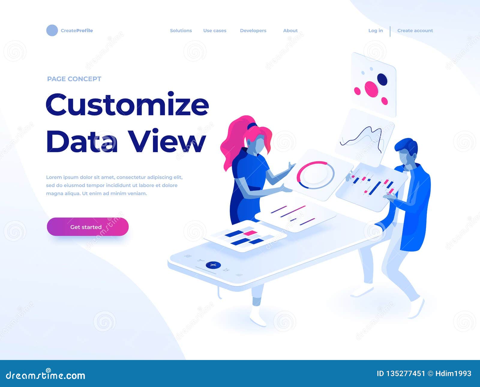 people build a dashboard and interact with graphs. data analysis, and office situations. landing page template.