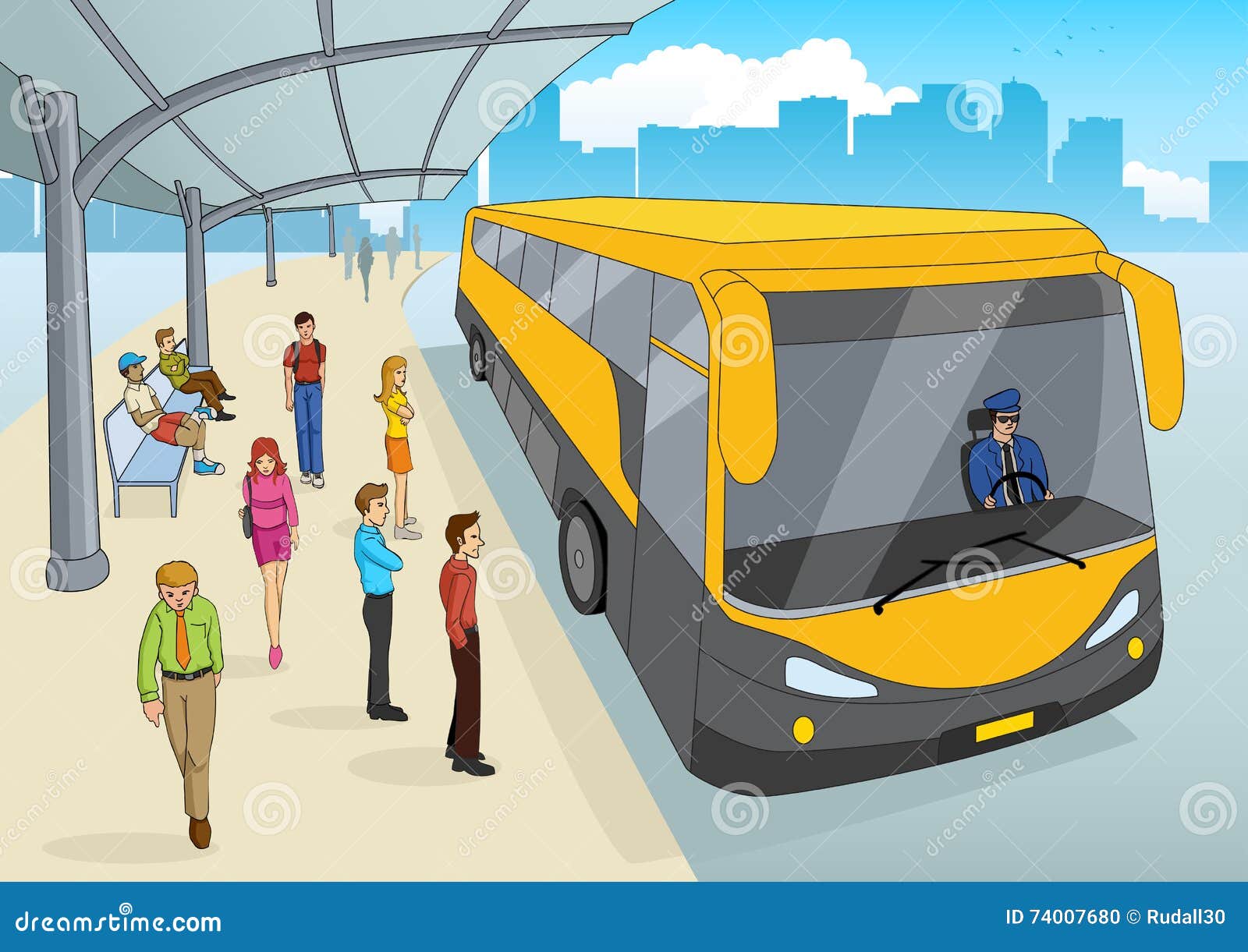 People At Bus Station Stock Vector. Illustration Of People - 74007680