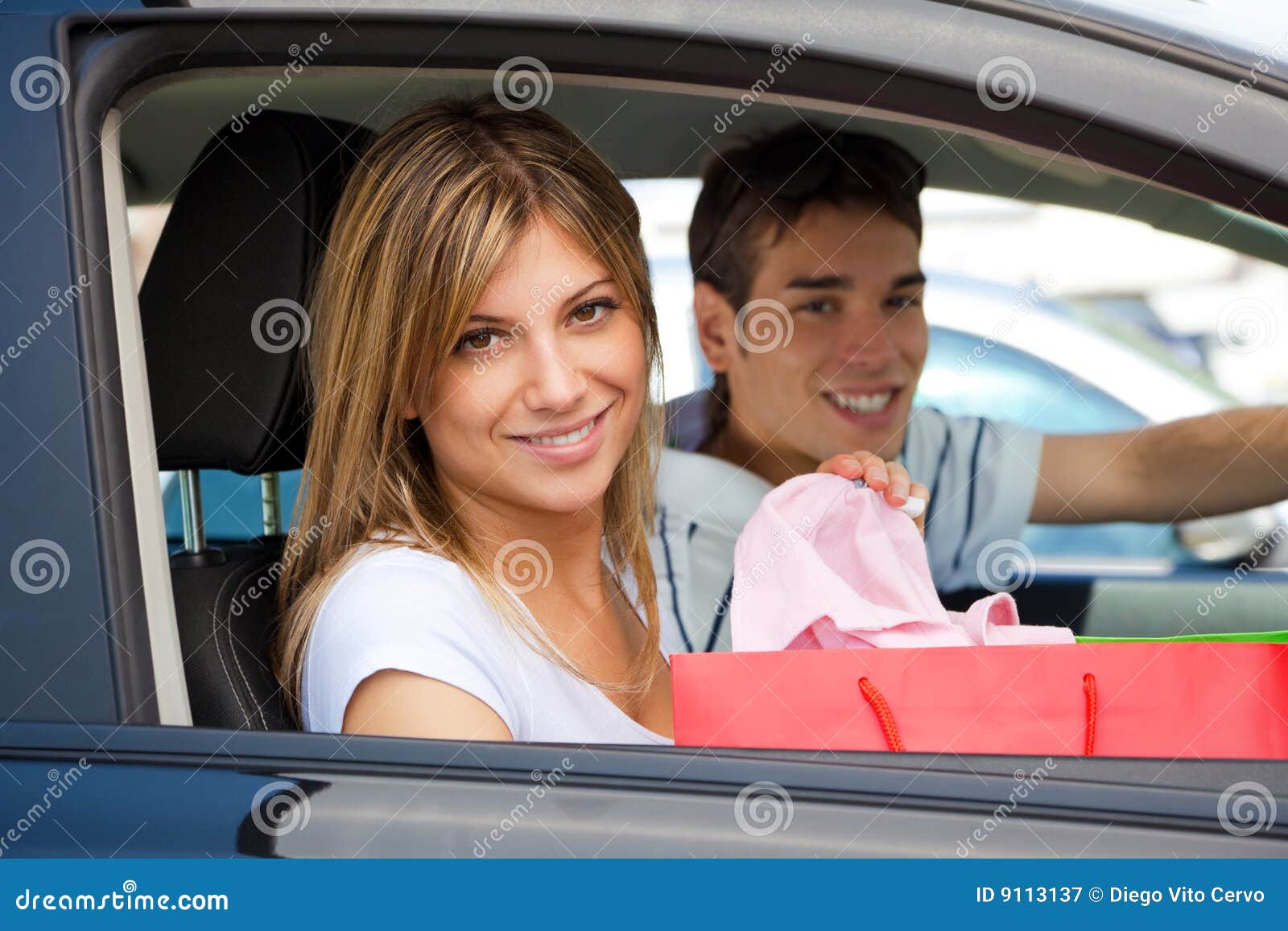 People in Car after Shopping Stock Image Image of blonde, female 9113137