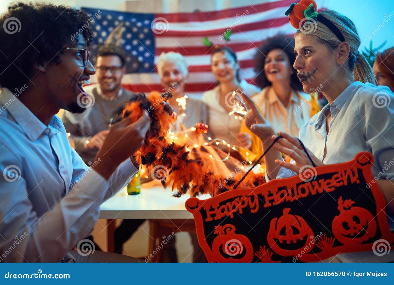 People Celebrating Halloween.Fun at Halloween Party Stock Photo Image