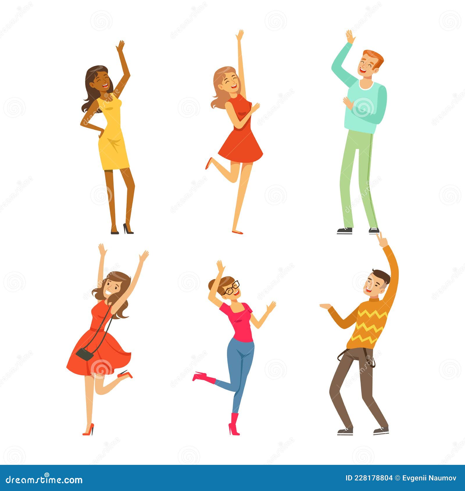 People Character Standing With Raised Hands Celebrating Success Vector ...