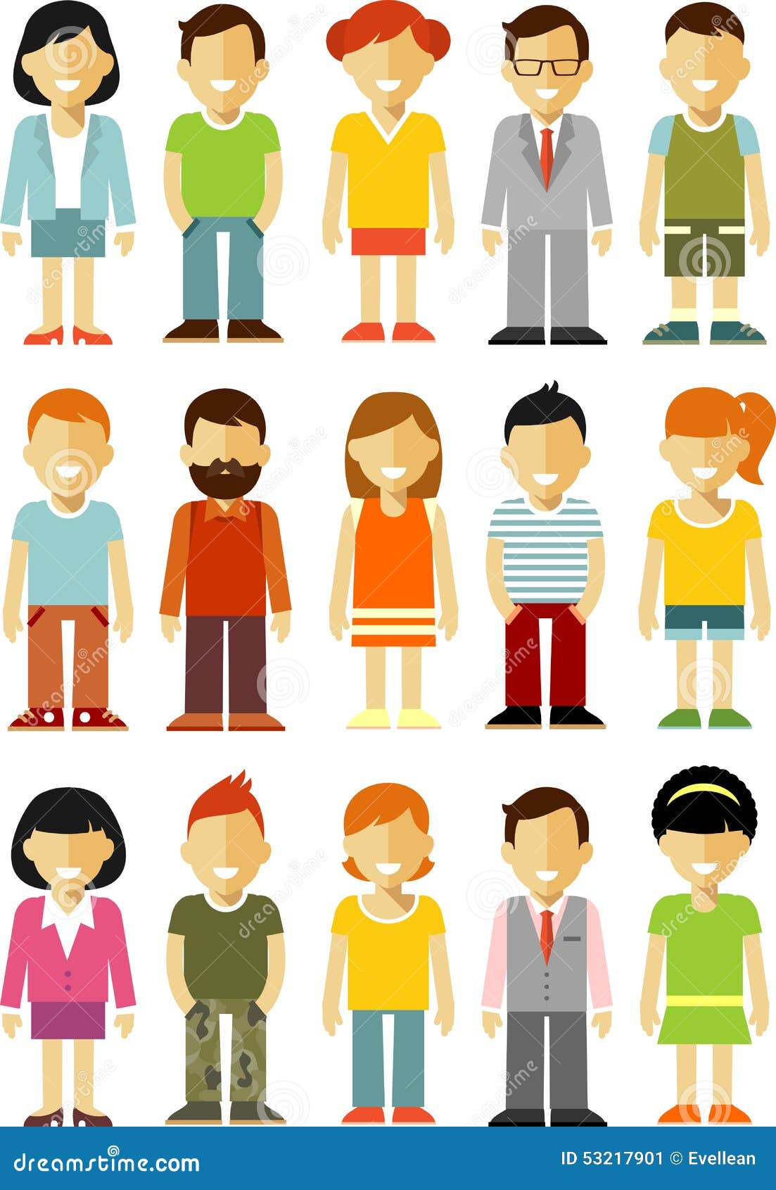 people characters stand set in flat style  on white background