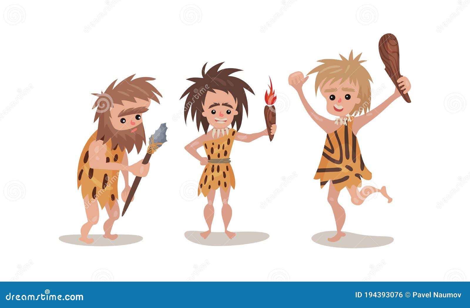 People Characters from Stone Age Wearing Animal Skin and Holding Primitive  Tools Vector Illustration Set Stock Vector - Illustration of holding,  paleontology: 194393076
