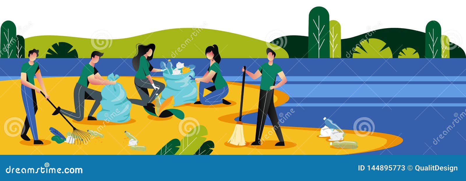 People Cleaning Plastic Garbage on Waterfront. Volunteering, Ecology ...