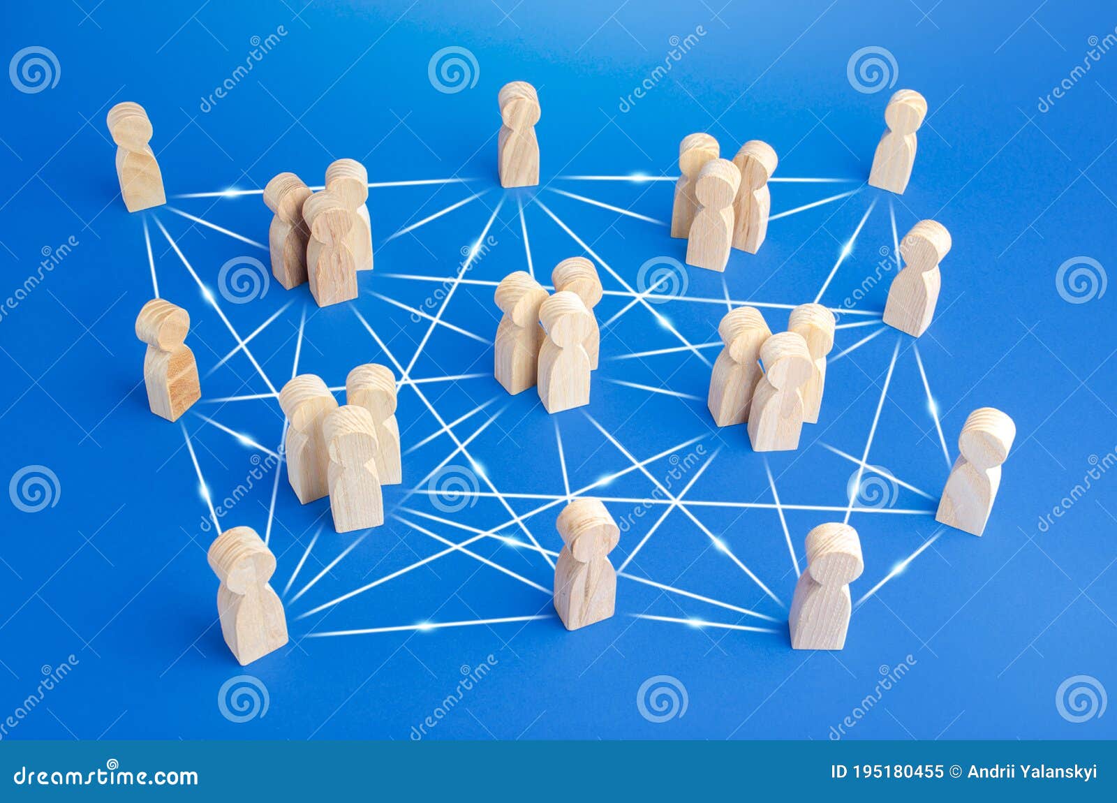 people are connected by many lines. unconventional company structure, distribution responsibilities between employees, direct